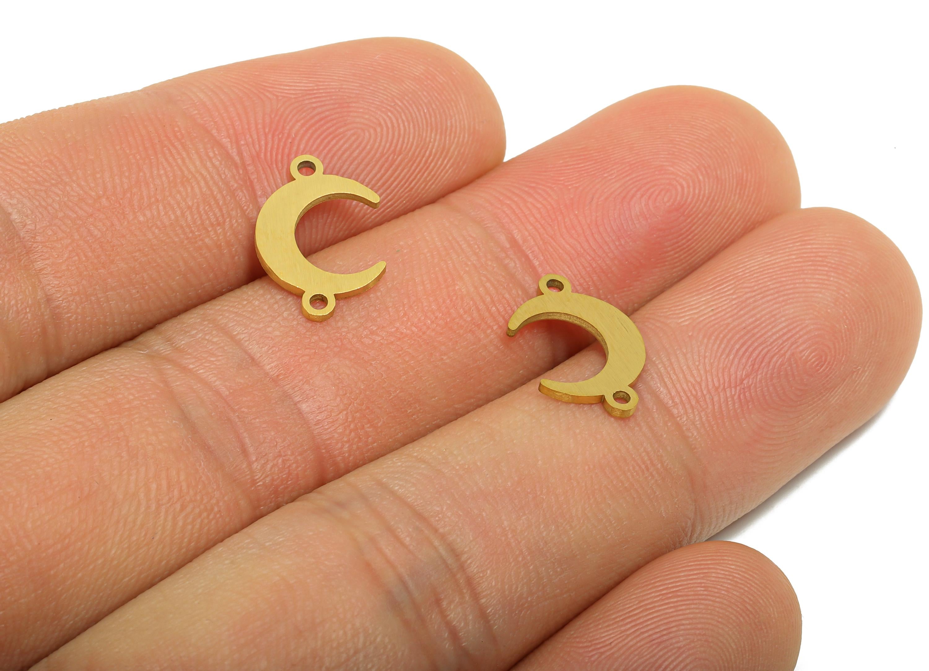 Stainless Steel Crescent Connector - Moon Jewelry Charm for Bracelet - Steel Moon Necklace Charm - Real Vacuum Plated - 13.7x9x0.9mm -SS2769 - DOMEDBAZAAR