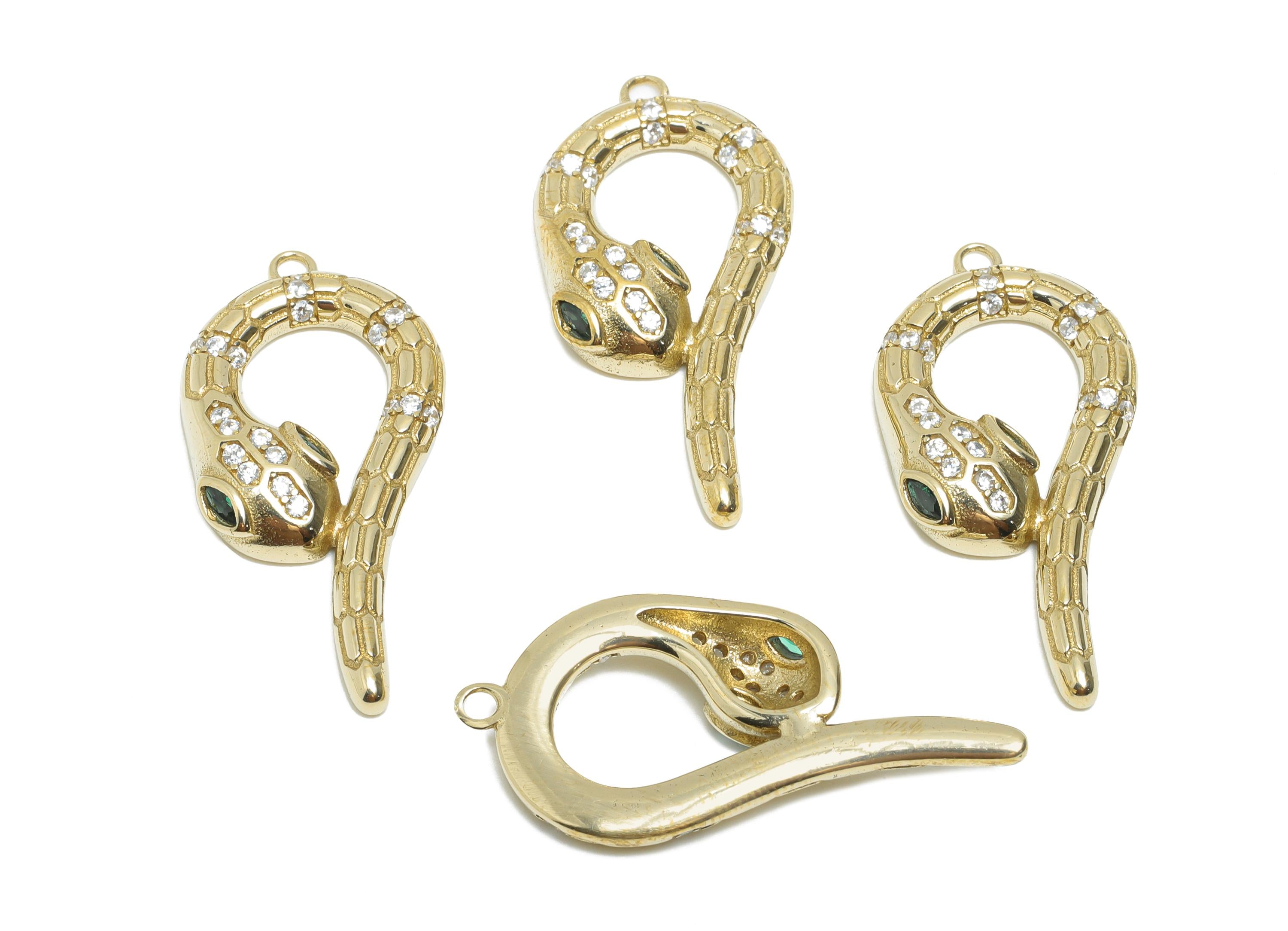 Raw Brass Snake Pendant - Zircon Serpent Necklace Pendant - Sparkling Protection Jewelry - DIY Craft Making - 30.55x14.67x4mm - PP11452 - DOMEDBAZAAR