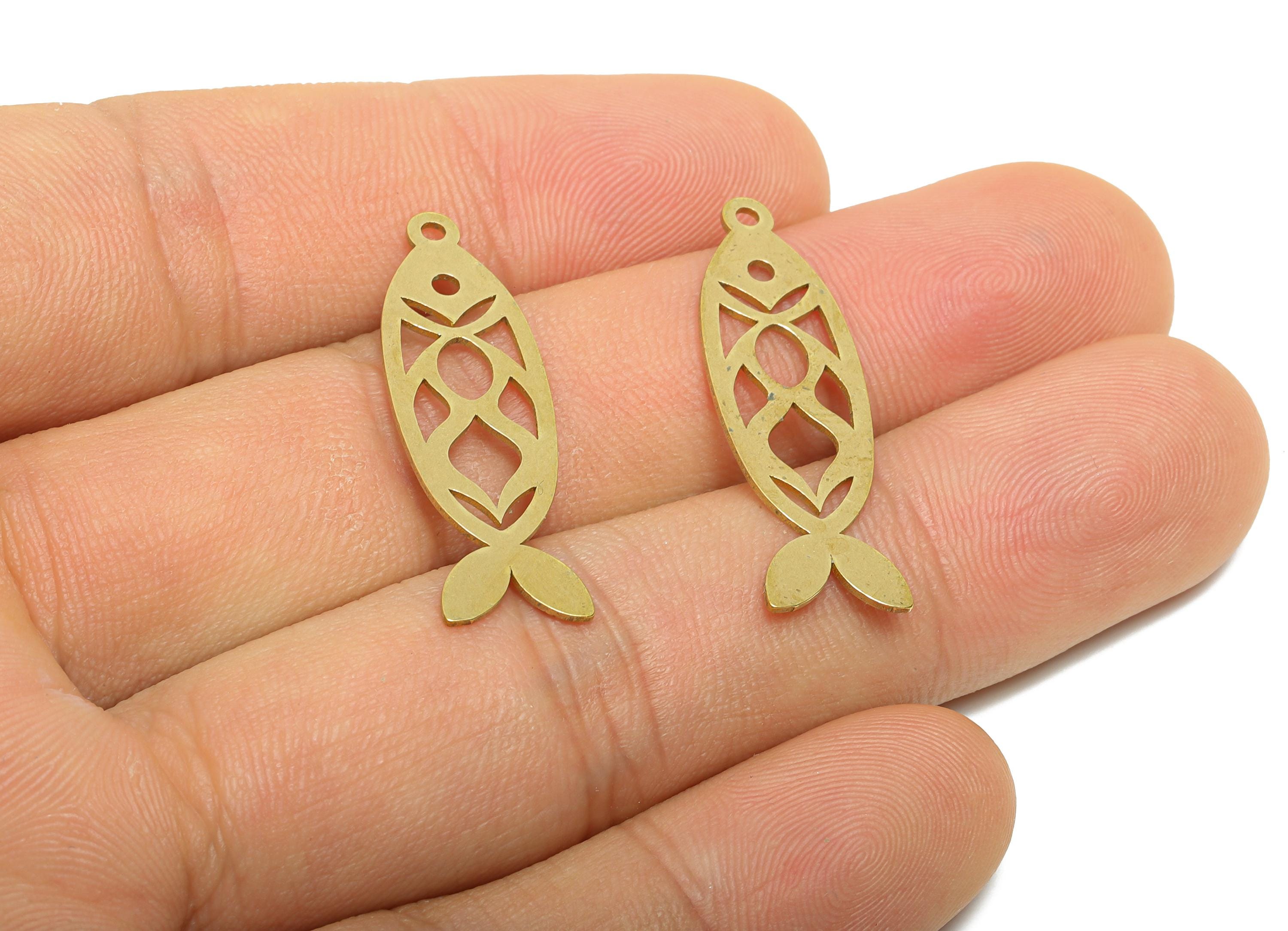Brass Fish Charms - Raw Brass Marine Life Pendant - Minimalist Artistic Fish Motif Charm - Jewelry Making Supplies - 31.8x10x0.7mm - PP11489 - DOMEDBAZAAR