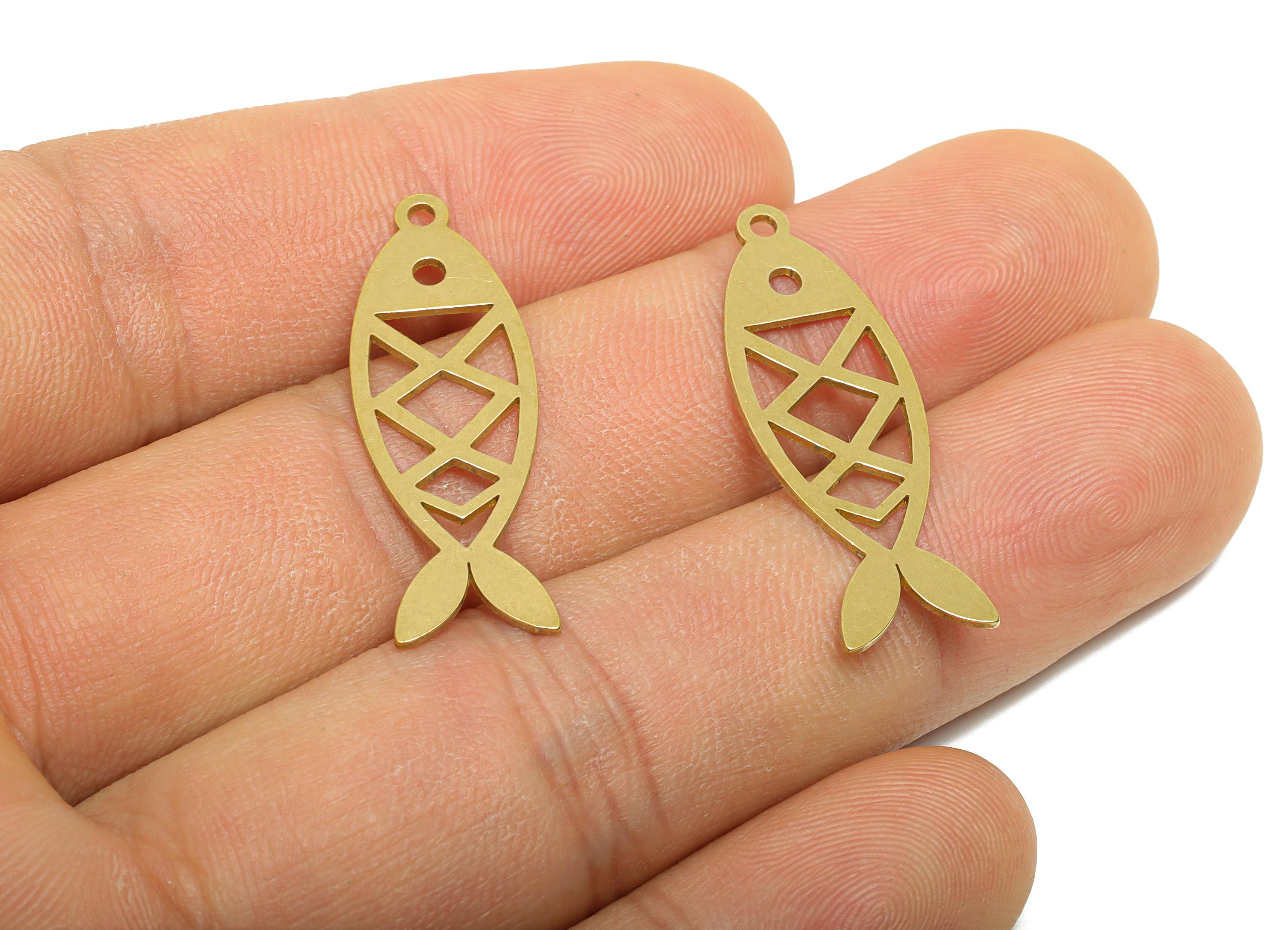 Brass Fish Earring Charms - Raw Brass Marine Life Pendant - Minimalist Artistic Fish Motif Charm - Jewelry Making - 31.8x11x0.7mm - PP11490 - DOMEDBAZAAR