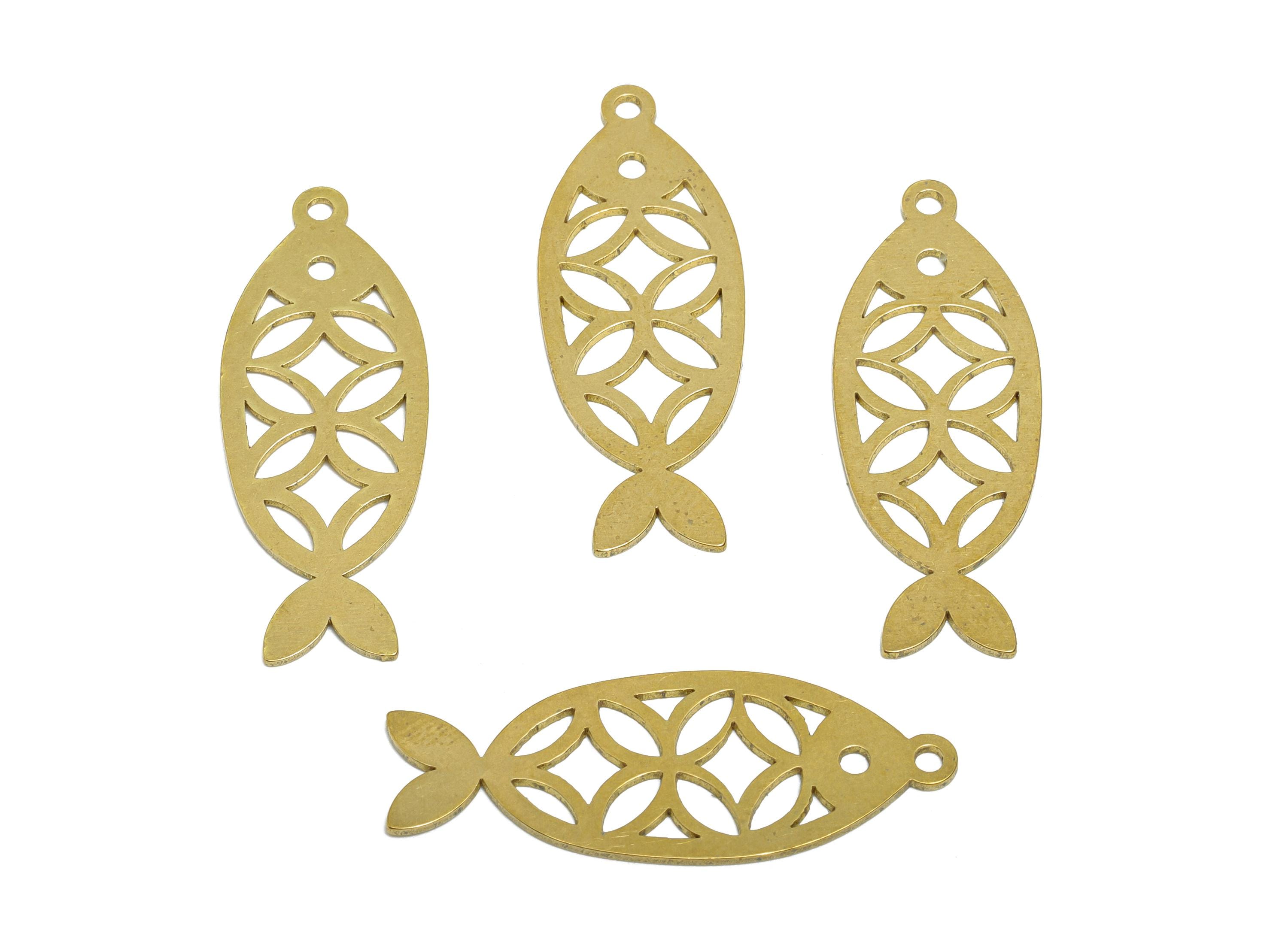Brass Fish Earring Charms - Raw Brass Marine Life Pendant - Minimalist Artistic Fish Motif Charm - Jewelry Supplies - 32x12x0.7mm - PP11491 - DOMEDBAZAAR