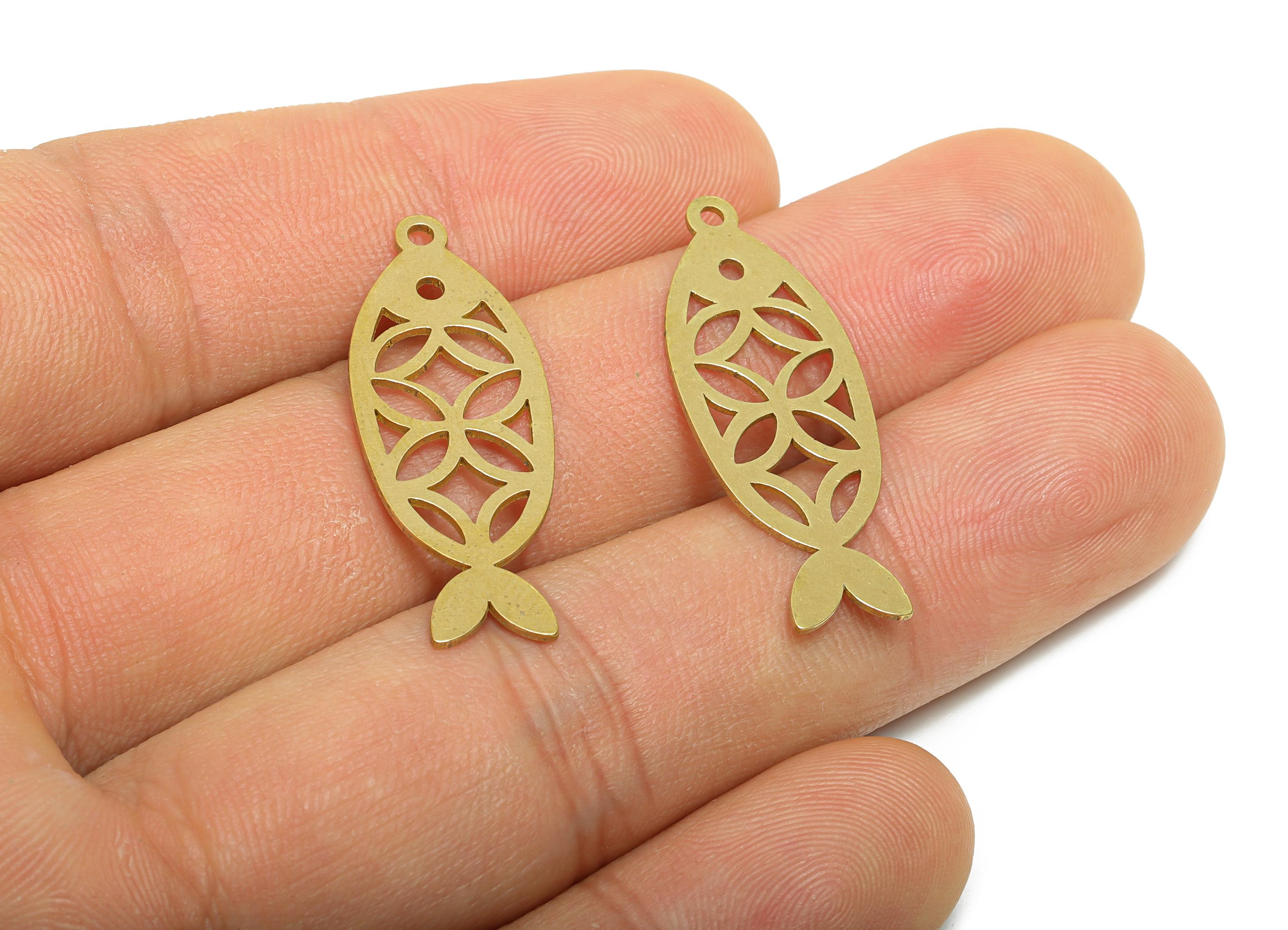 Brass Fish Earring Charms - Raw Brass Marine Life Pendant - Minimalist Artistic Fish Motif Charm - Jewelry Supplies - 32x12x0.7mm - PP11491 - DOMEDBAZAAR