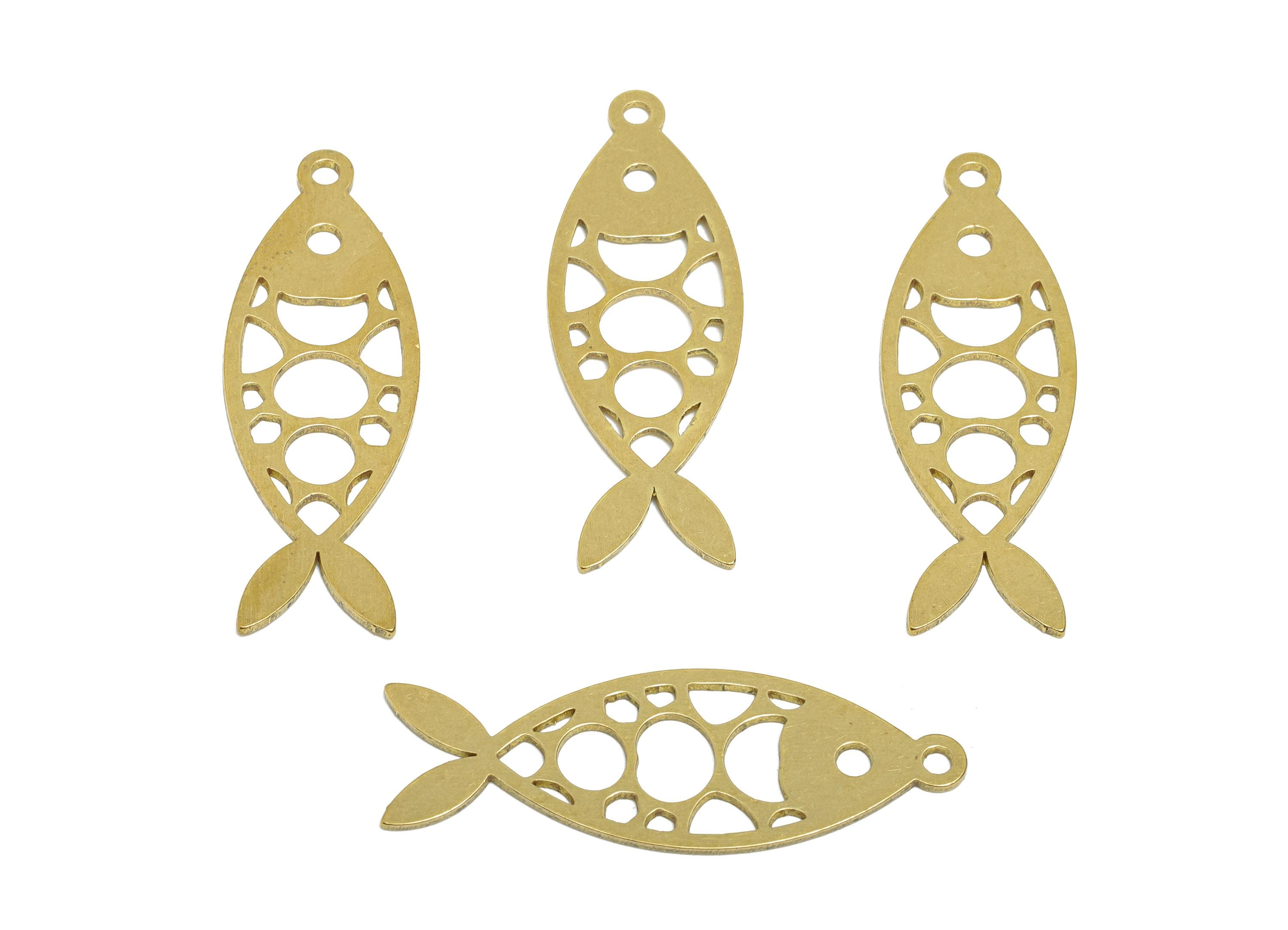 Brass Fish Earring Charms - Raw Brass Marine Life Pendant - Minimalist Fish Design Charm - Jewelry Making Supplies - 31.8x11x0.7mm - PP11493 - DOMEDBAZAAR