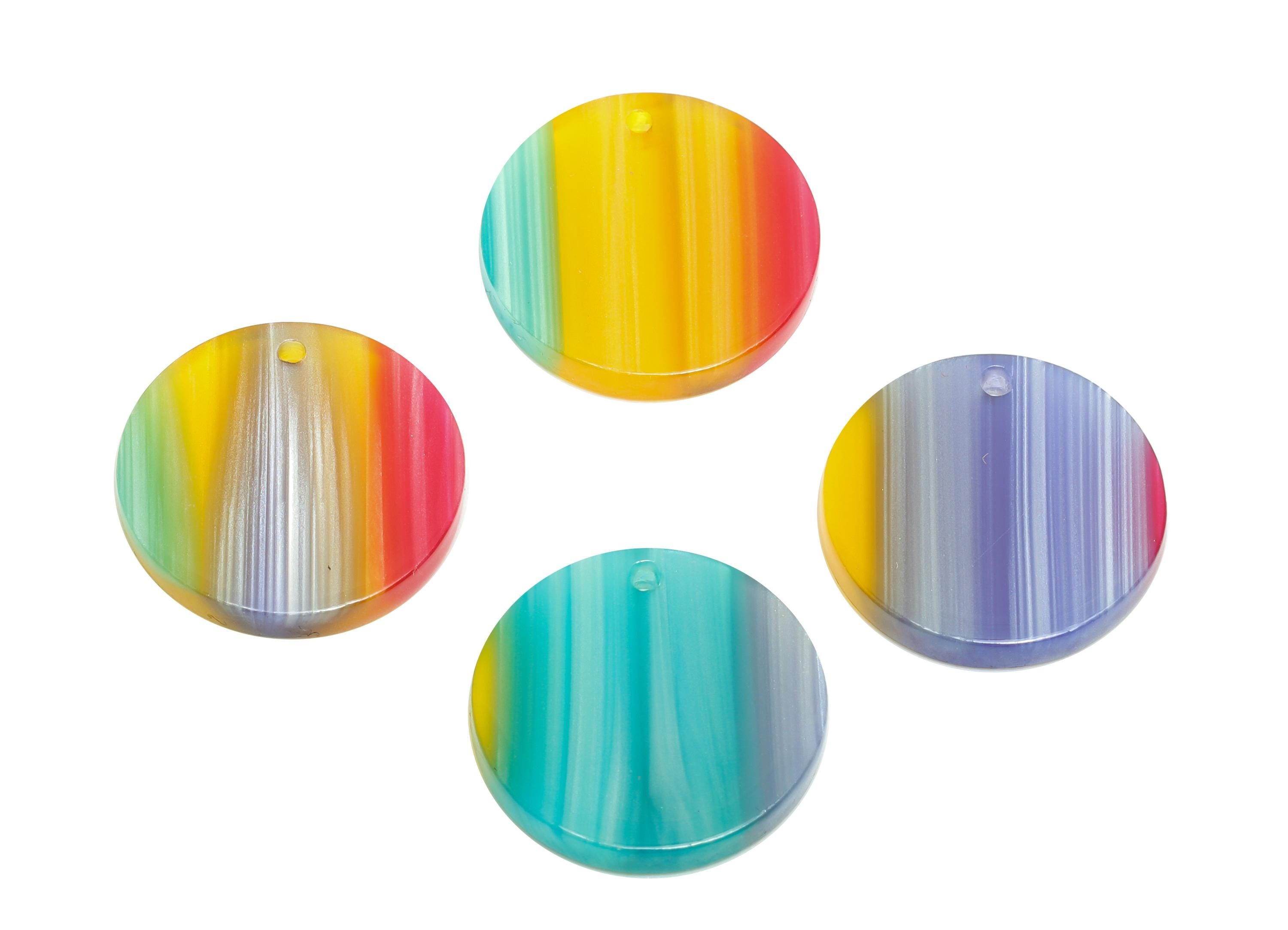 18mm Acetic Earring Charm - Striped Pendant - Rainbow Jewelry Component - DIY Jewelry Making - Summer Color Palette - 18x18x2mm-AC2695-A1076 - DOMEDBAZAAR