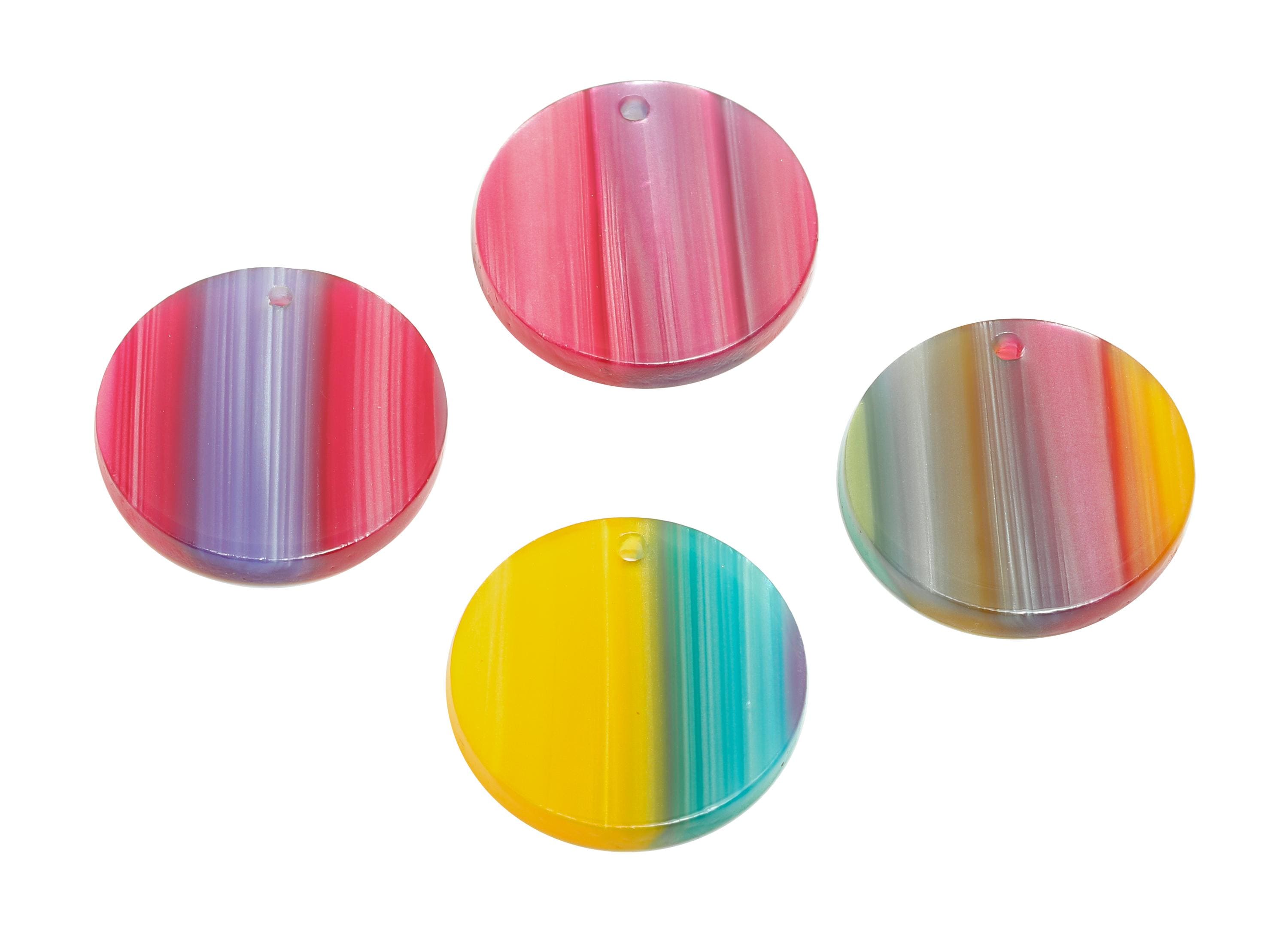 19mm Acetic Earring Charm - Striped Pendant - Rainbow Jewelry Component - DIY Jewelry Making - Summer Color Palette - 19x19x2mm-AC2697-A1076 - DOMEDBAZAAR