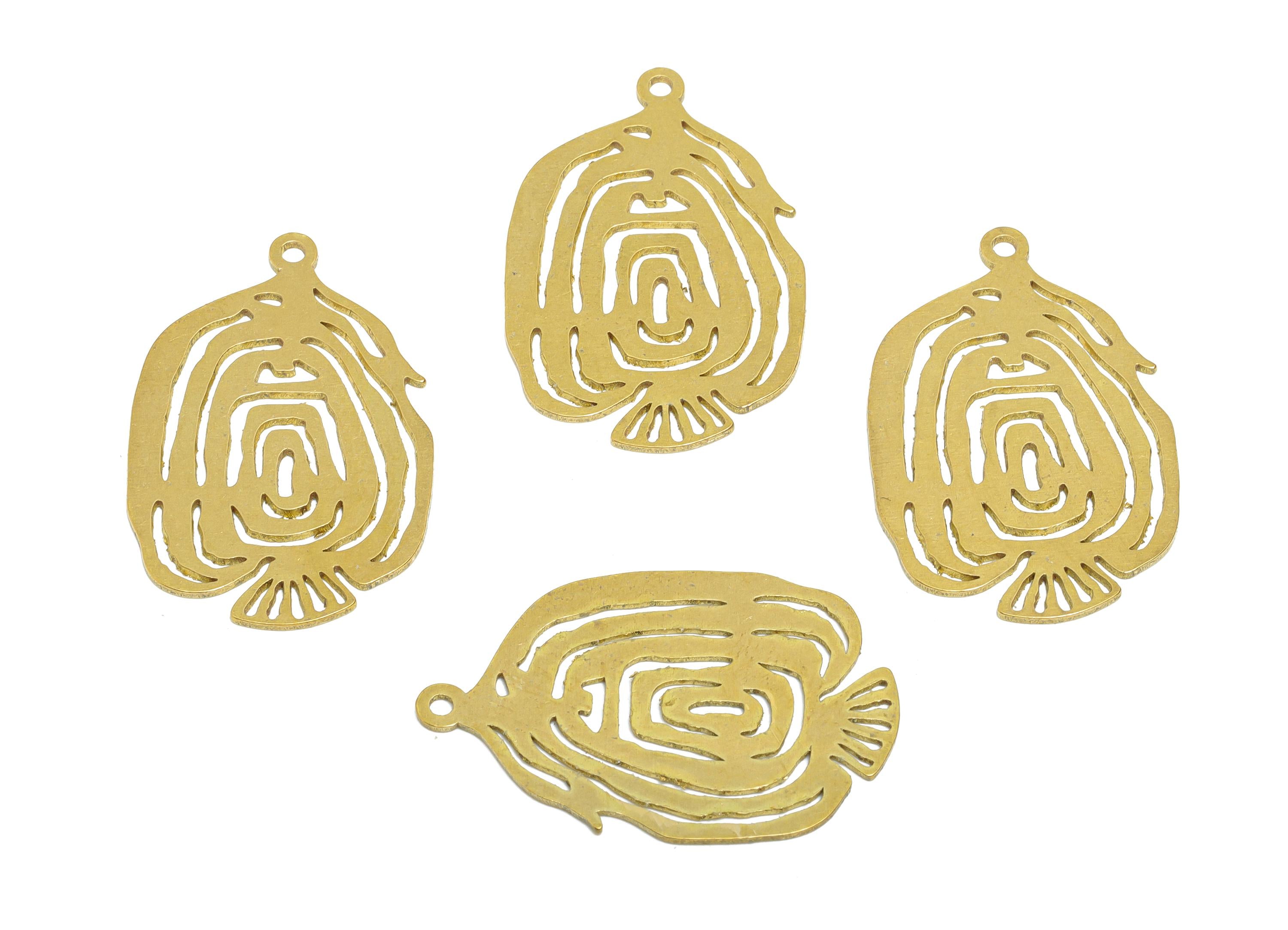 Brass Fish Earring Charm - Raw Brass Marine Life Pendant - Cute Geometric Fish Design Charm - DIY Craft Making - 29.9x19.46x0.7mm - PP11498 - DOMEDBAZAAR