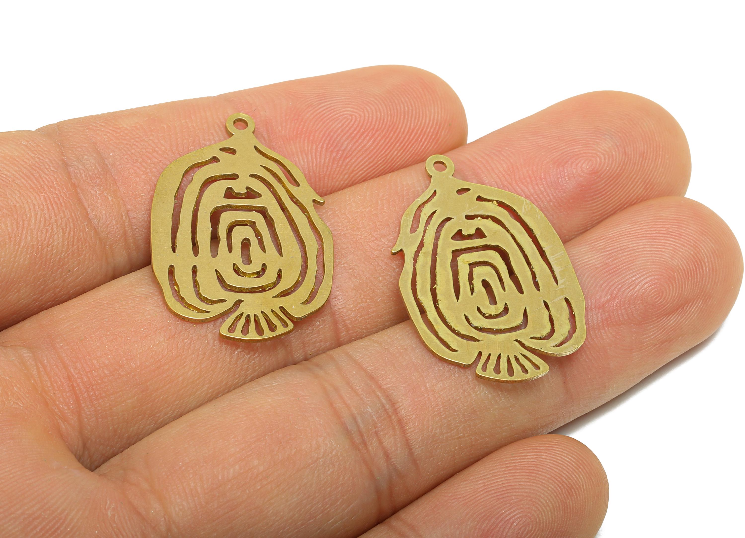 Brass Fish Earring Charm - Raw Brass Marine Life Pendant - Cute Geometric Fish Design Charm - DIY Craft Making - 29.9x19.46x0.7mm - PP11498 - DOMEDBAZAAR