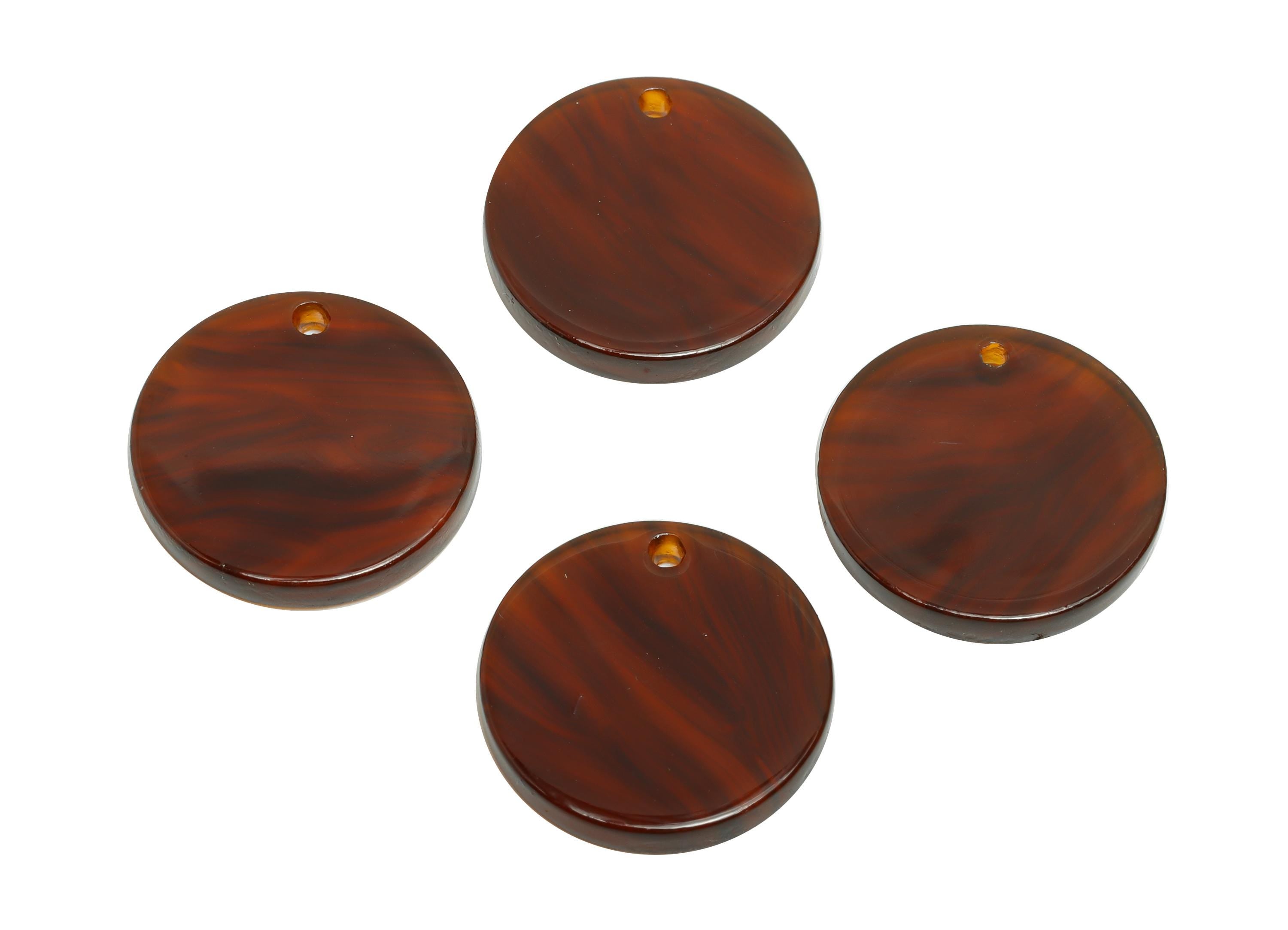 18mm Acetic Round Earring Charm - Brown Marbled Flat Pendant - Handmade Craft Supply - Boho Jewelry Finding - 18x18x2mm - AC2695-A1085 - DOMEDBAZAAR