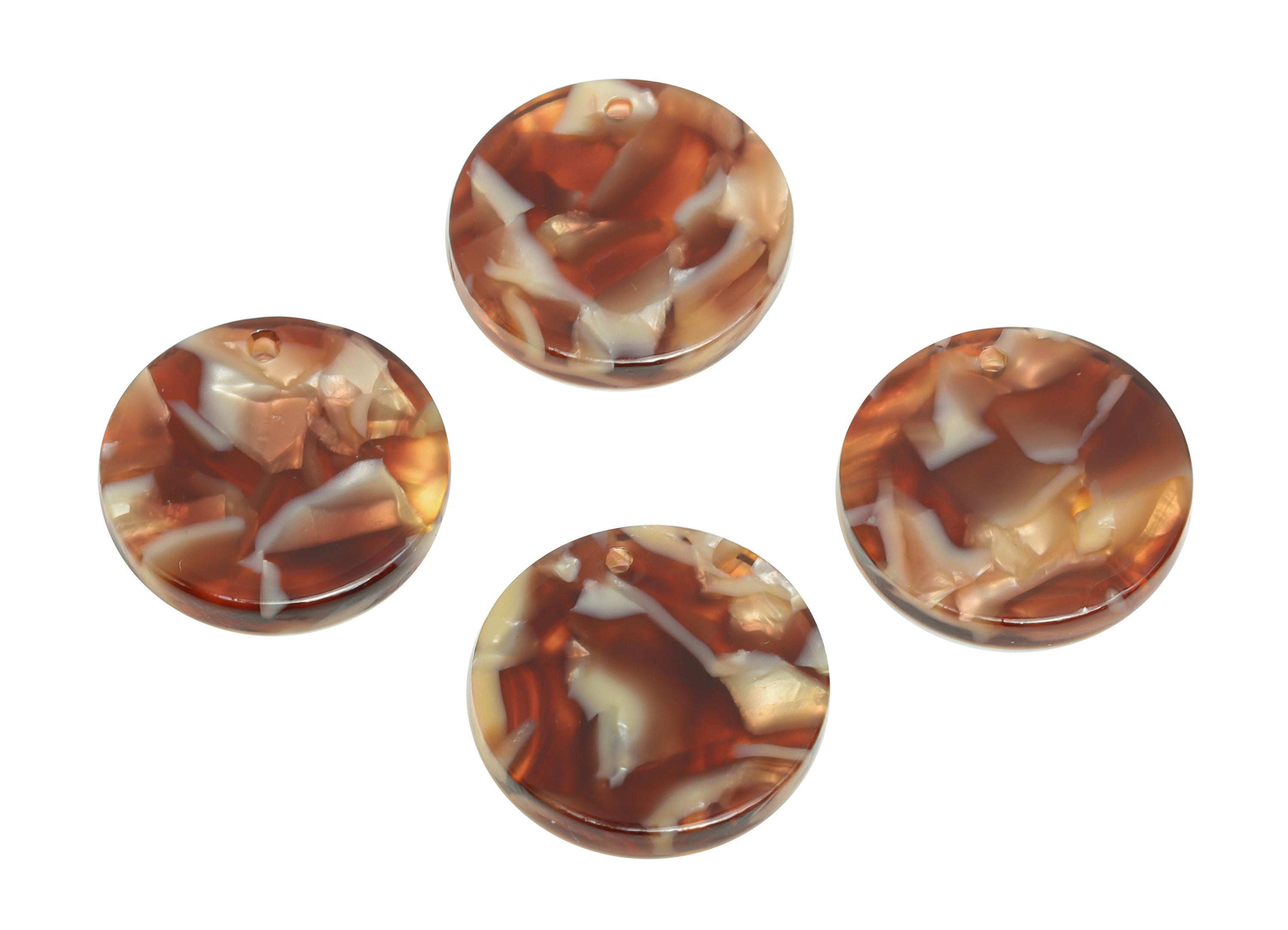 16mm Acetic Mosaic Pendant - Brown Marbled Flat Pendant - Handmade Craft Supply - Boho Jewelry Finding - 16x16x2.47mm - AC2691-A1087 - DOMEDBAZAAR