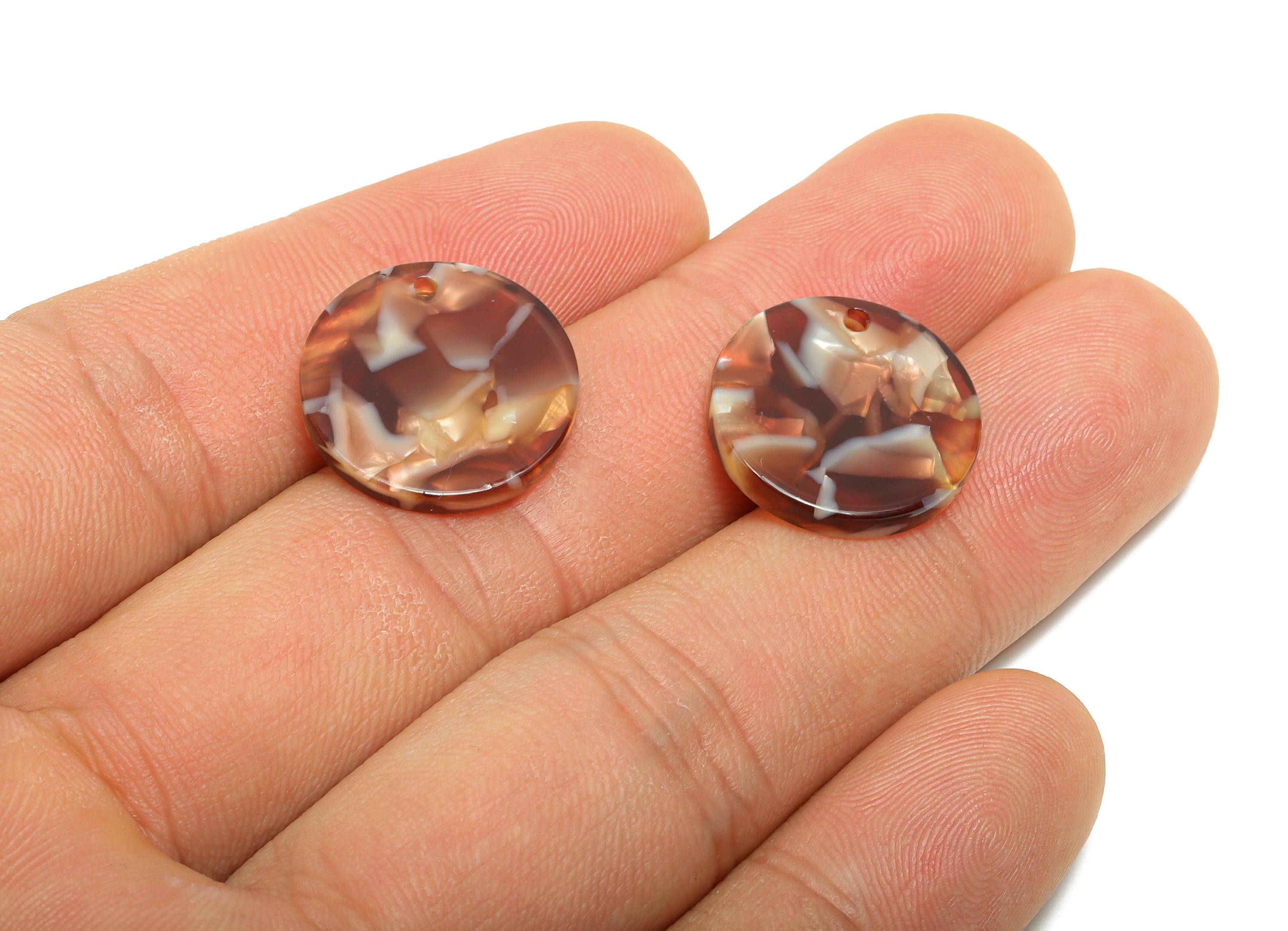 16mm Acetic Mosaic Pendant - Brown Marbled Flat Pendant - Handmade Craft Supply - Boho Jewelry Finding - 16x16x2.47mm - AC2691-A1087 - DOMEDBAZAAR