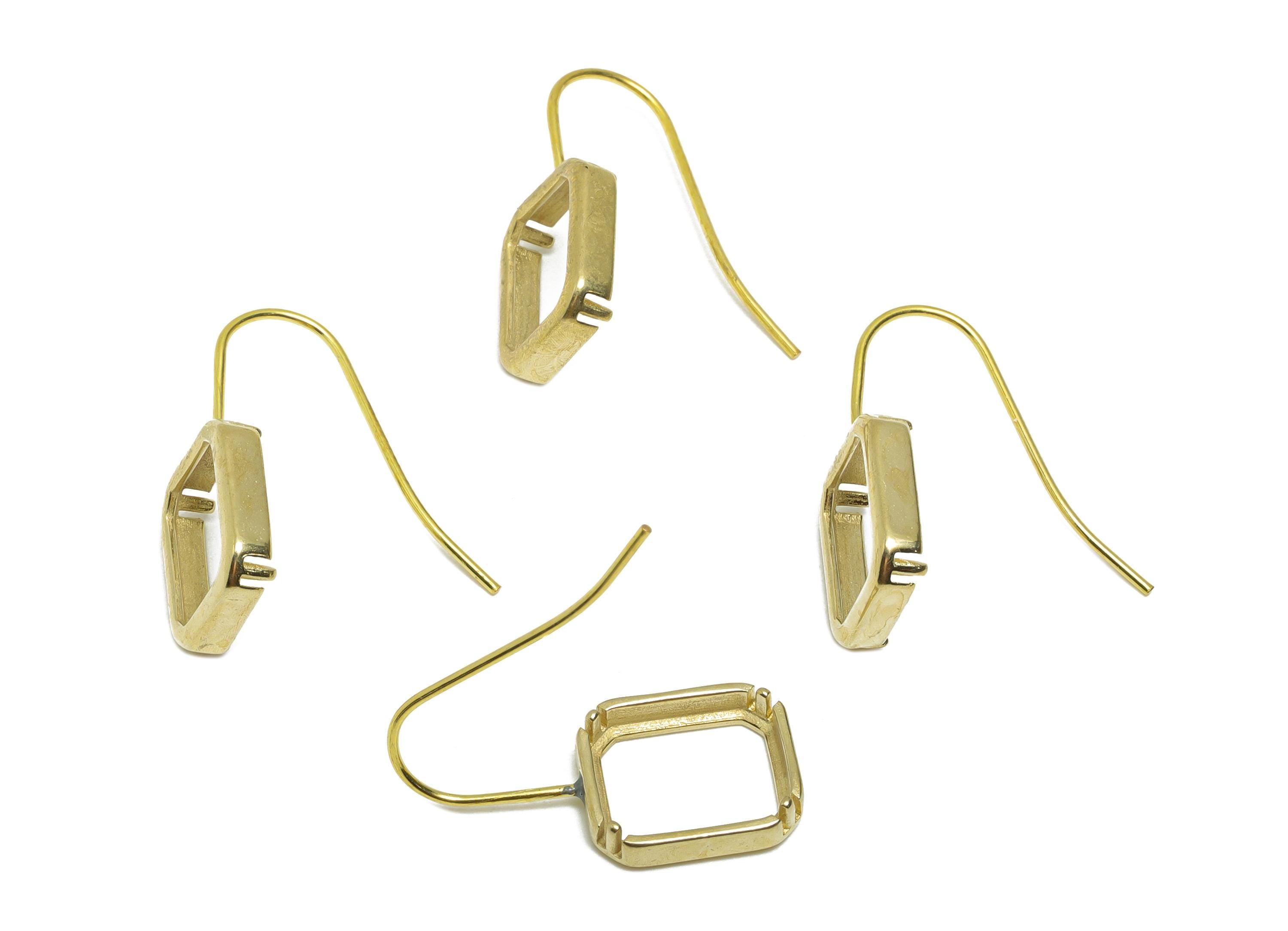 Raw Brass Ear Hook Setting - Geometric Jewelry Base for Zircon - Handmade Jewelry Setting - Customizable Earring Part - 24x10x5mm - PP11457 - DOMEDBAZAAR