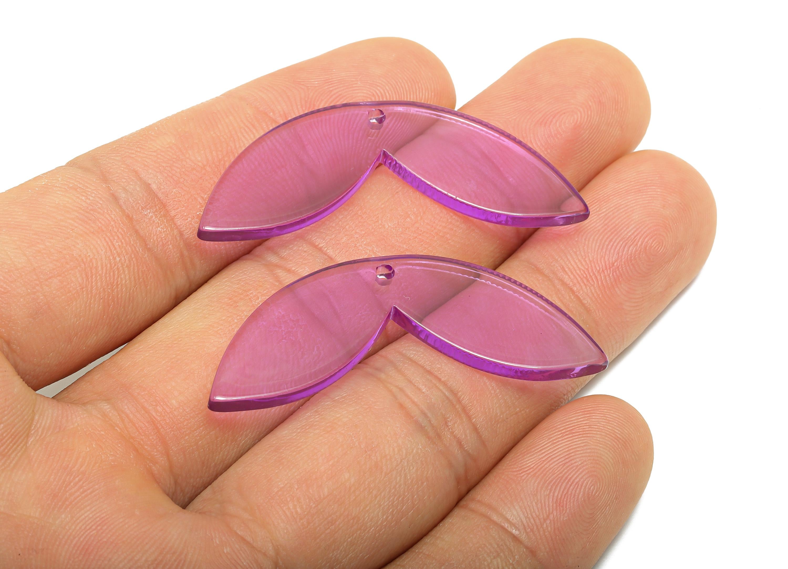 Acrylic Leaf Earring Charm - Transparent Lightweight Purple Pendant - Fashion Jewelry Supply - DIY Jewelry Part - 45x15x2.55mm - AC2701-A72 - DOMEDBAZAAR