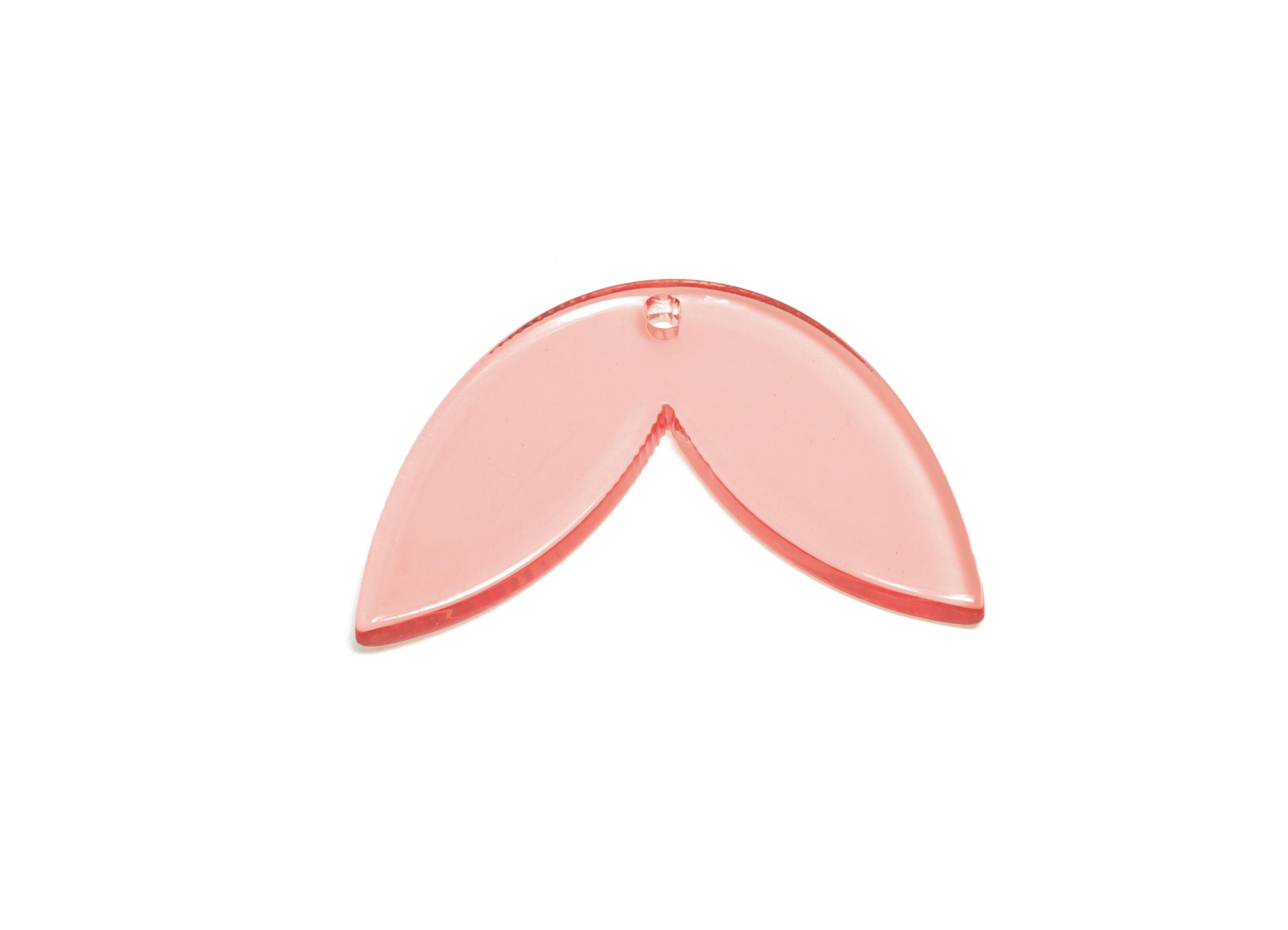 Acrylic Leaf Earring Charm - Transparent Lightweight Pink Pendant - Fashion Jewelry Supply - DIY Jewelry Part - 34x21x2.64mm - AC2699-A69 - DOMEDBAZAAR