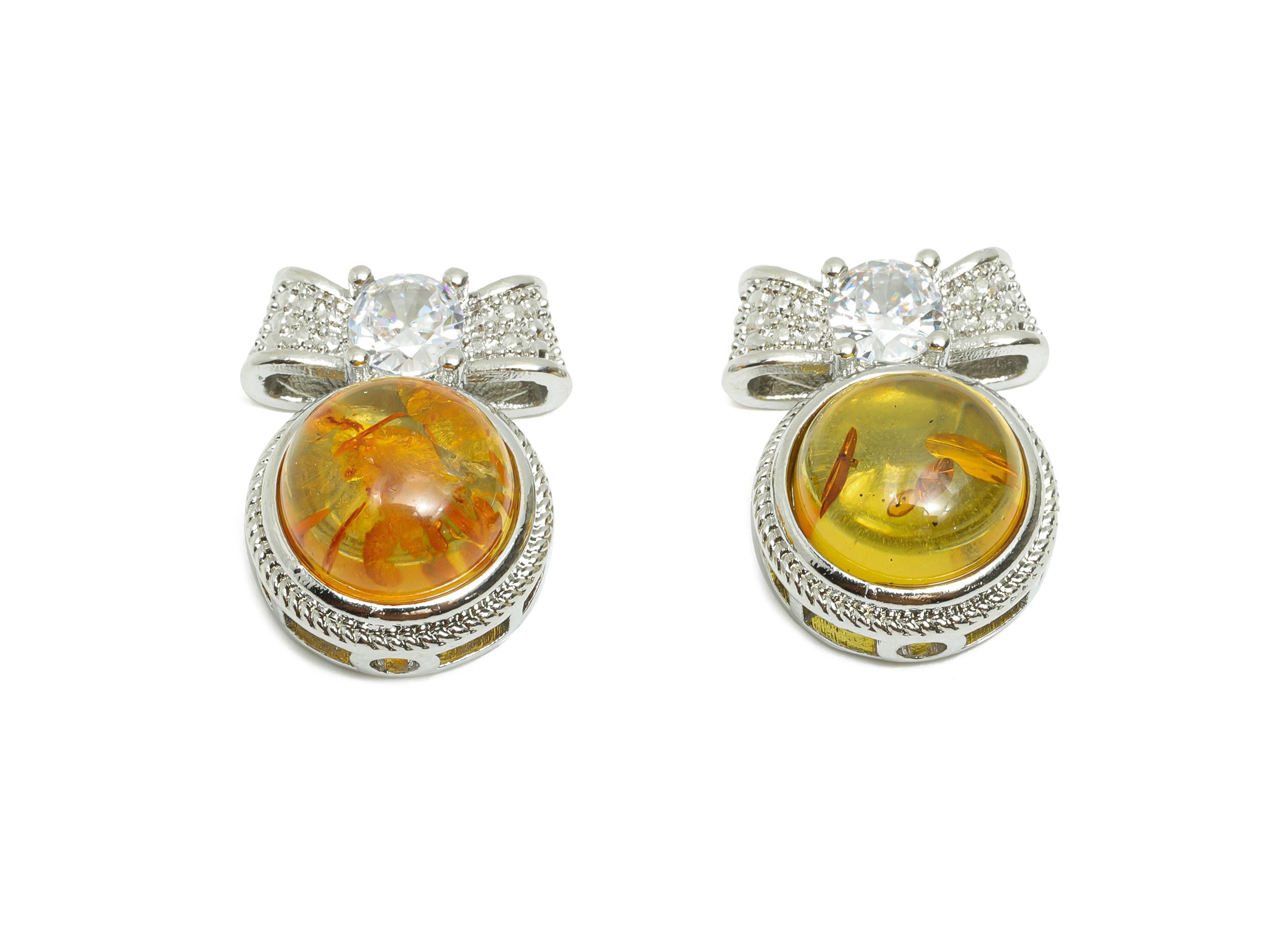 Brass Bow Pendant - Dainty Opal Necklace Pendant - Ornate Jewelry Component for Bracelet - White K Plated Brass - 19x14.5x8.6mm - PP11485 - DOMEDBAZAAR