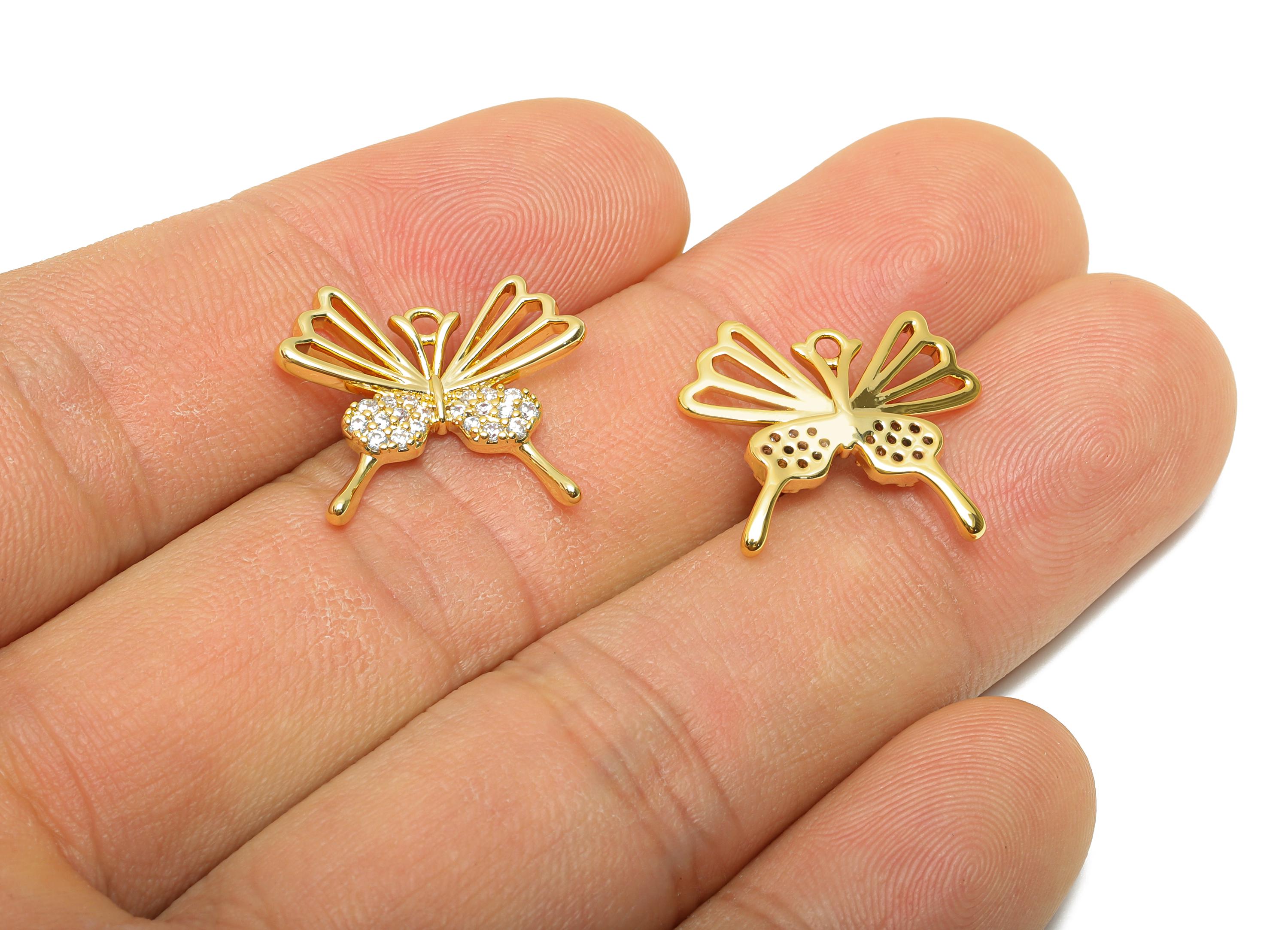 Brass CZ Genie Butterfly Pendant - Zircon Open Wing Butterfly Pendant - Customizable Pendant - 18K Real Gold Plating - 18x15x2mm - RGP11079 - DOMEDBAZAAR
