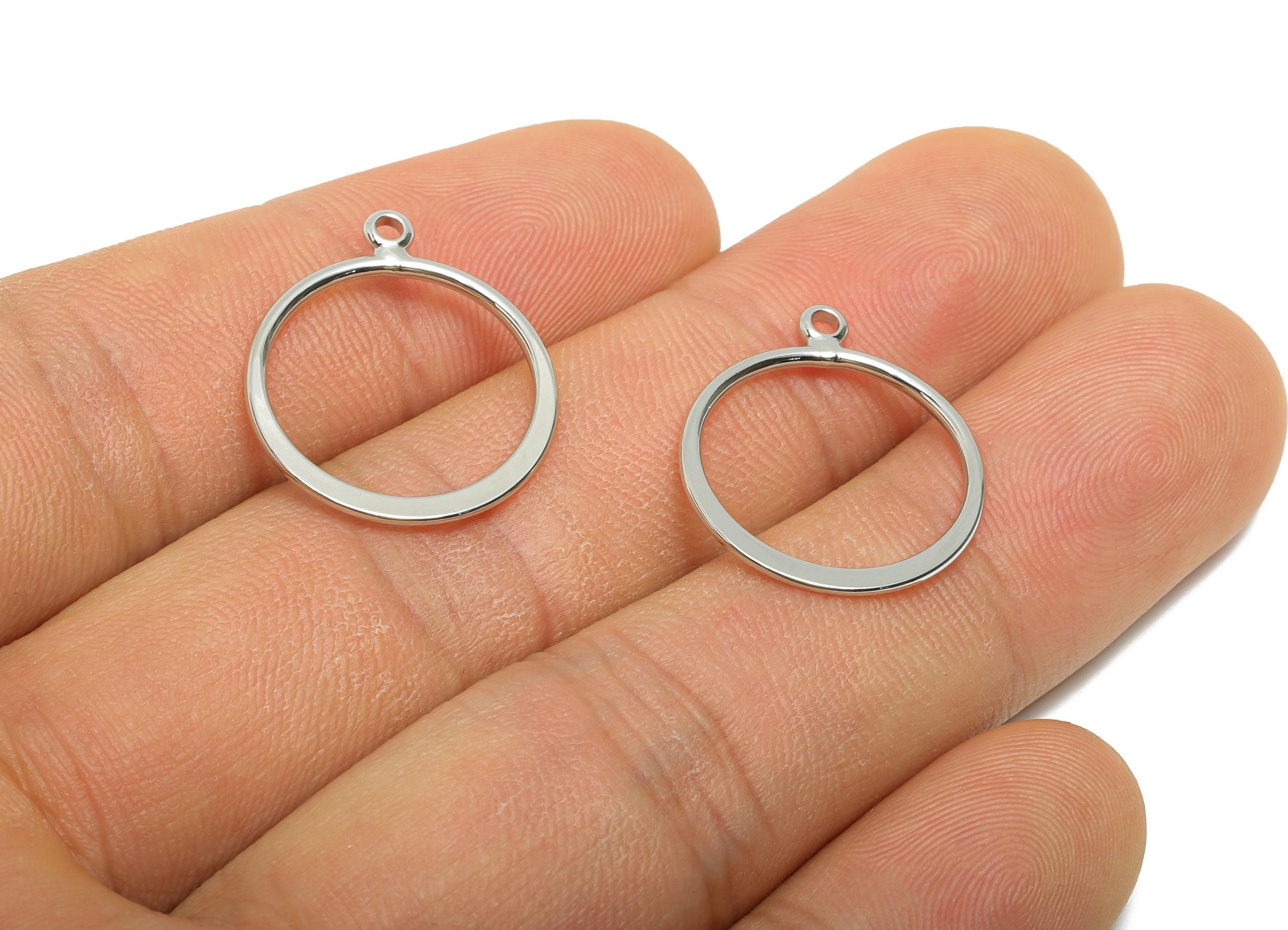 Brass Round Hoop Earring Charm - Lightweight Geometric Frame Charm - Minimalist Jewelry DIY - 18K White Gold Plated - 21.7x18x1mm - RGP11100 - DOMEDBAZAAR