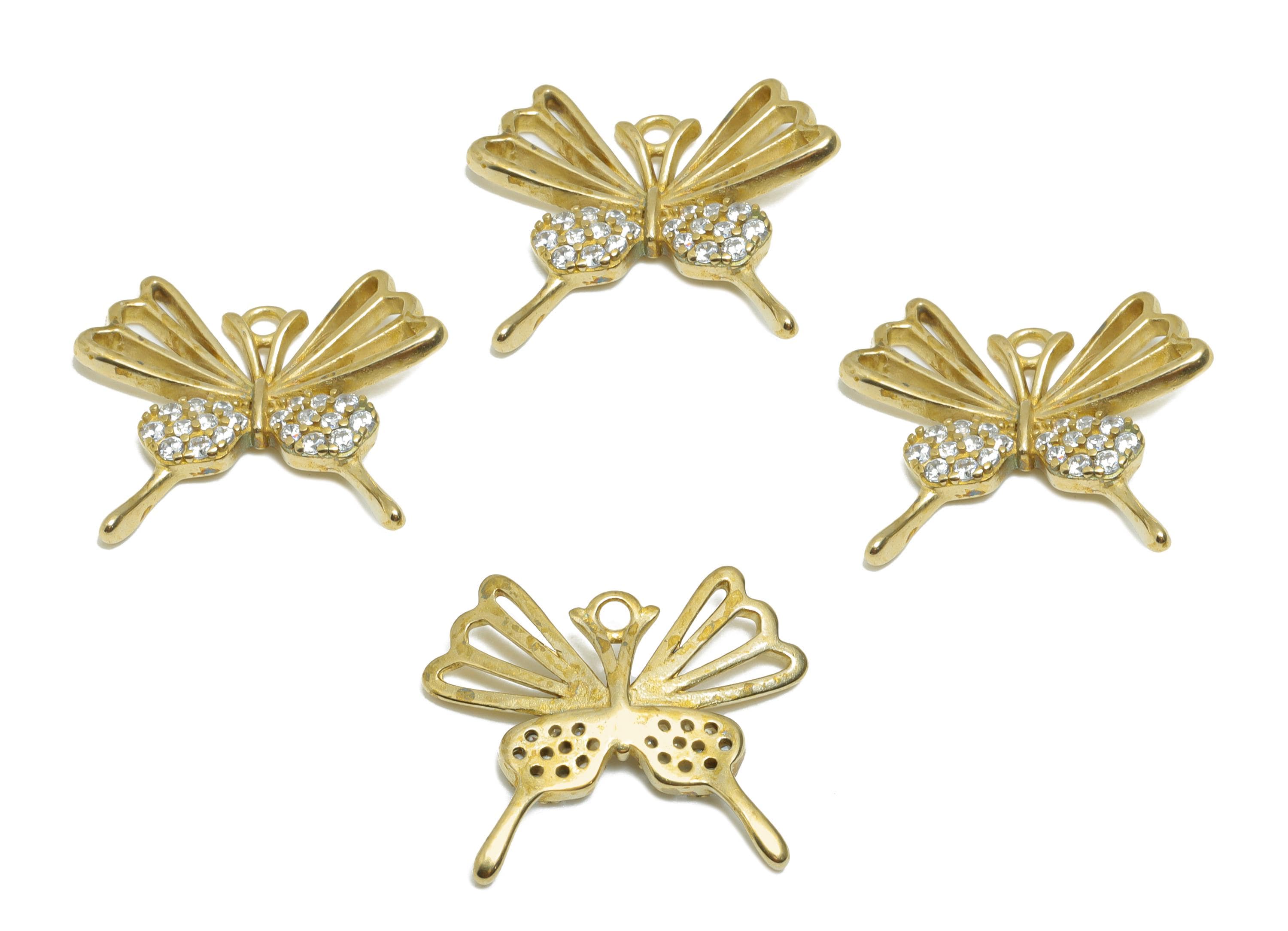Brass CZ Genie Butterfly Pendant - Zircon Open Wing Butterfly Pendant - Customizable Pendant - Fashion Butterfly Pendant - 18x15x2mm-PP11458 - DOMEDBAZAAR