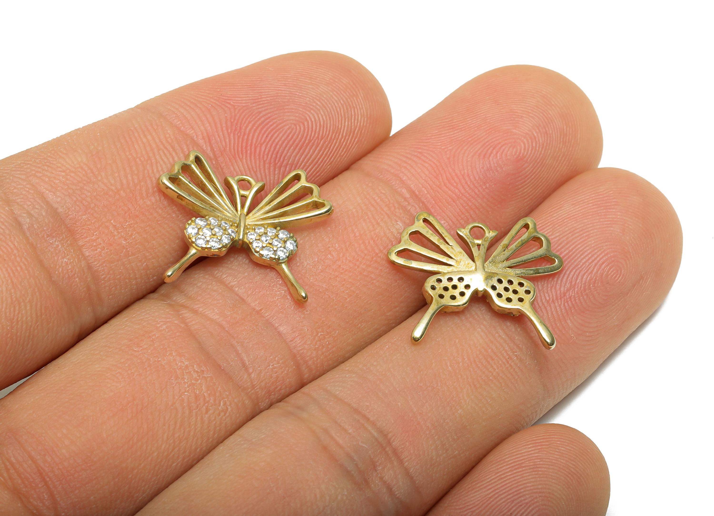 Brass CZ Genie Butterfly Pendant - Zircon Open Wing Butterfly Pendant - Customizable Pendant - Fashion Butterfly Pendant - 18x15x2mm-PP11458 - DOMEDBAZAAR