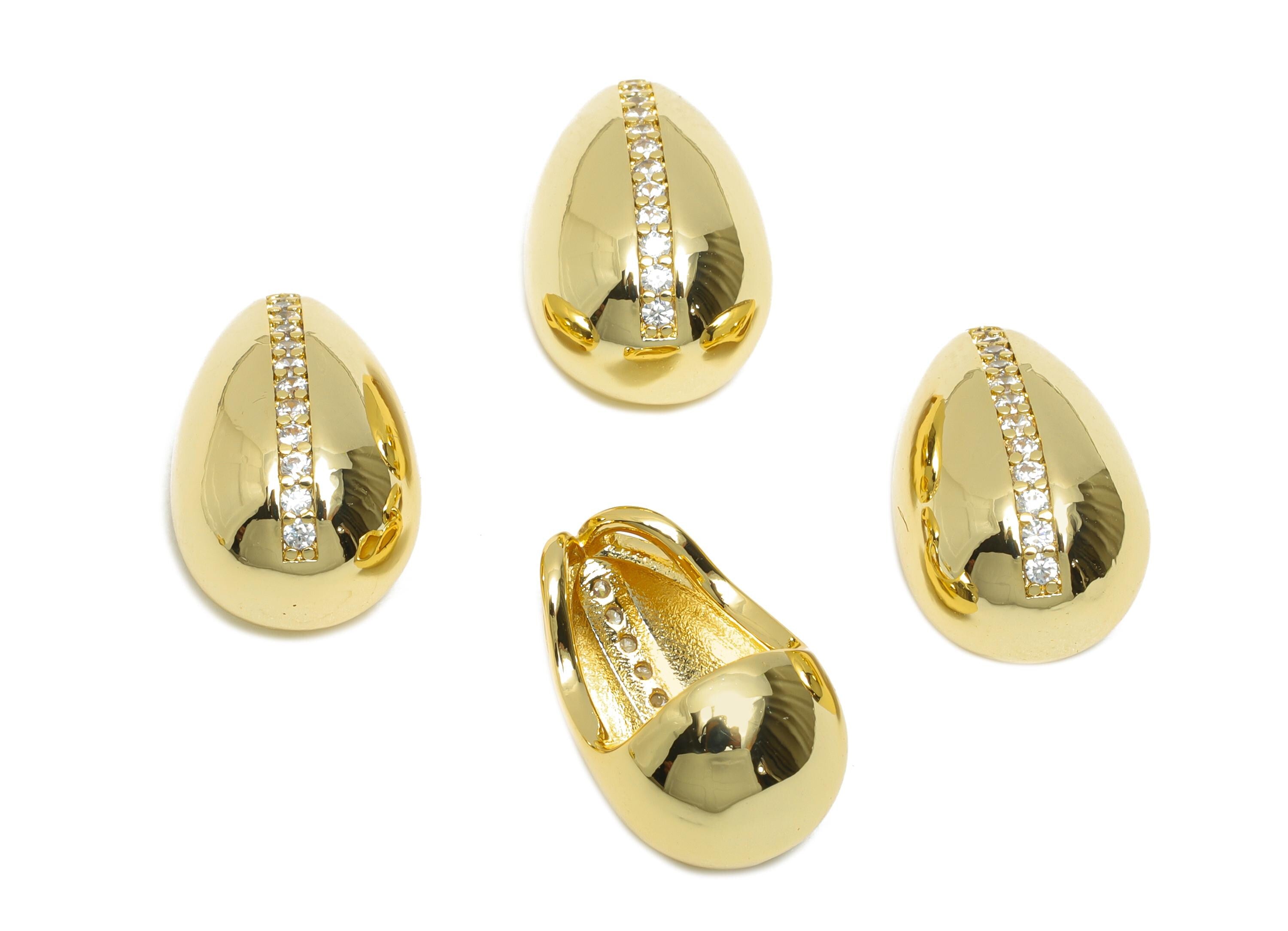 Brass CZ Gold Pendant - Brass Teardrop Charm For Necklace - Gold Cubic Zircon Sparking Jewelry - 18K Real Gold Plating - 15x9x9mm - RGP11084 - DOMEDBAZAAR