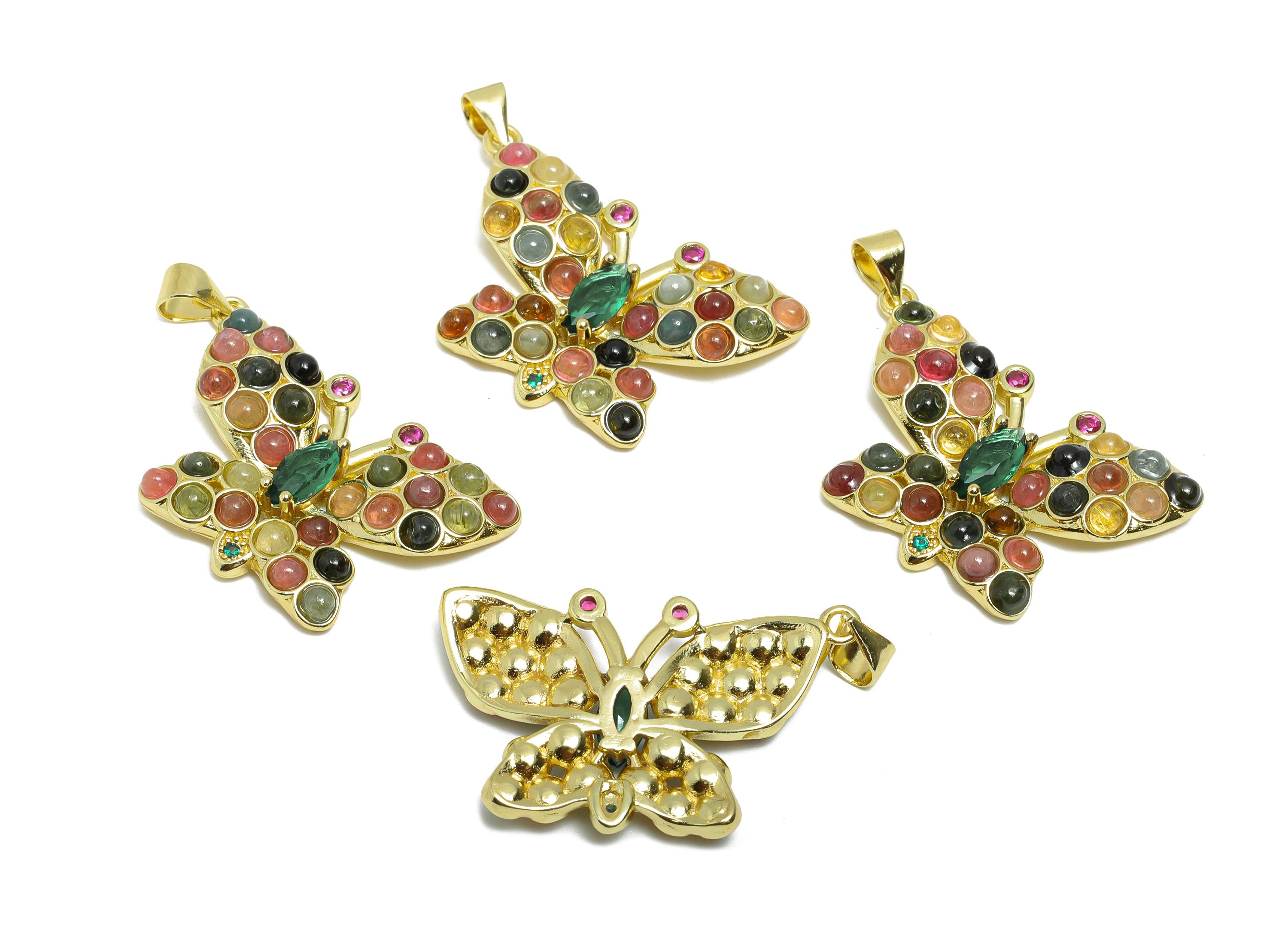 Brass Tourmaline Butterfly Pendant - Marquise Zircon Butterfly Necklace Pendant - Jewelry Making - KC Gold Plated - 36.6x20x4mm - PP11476 - DOMEDBAZAAR