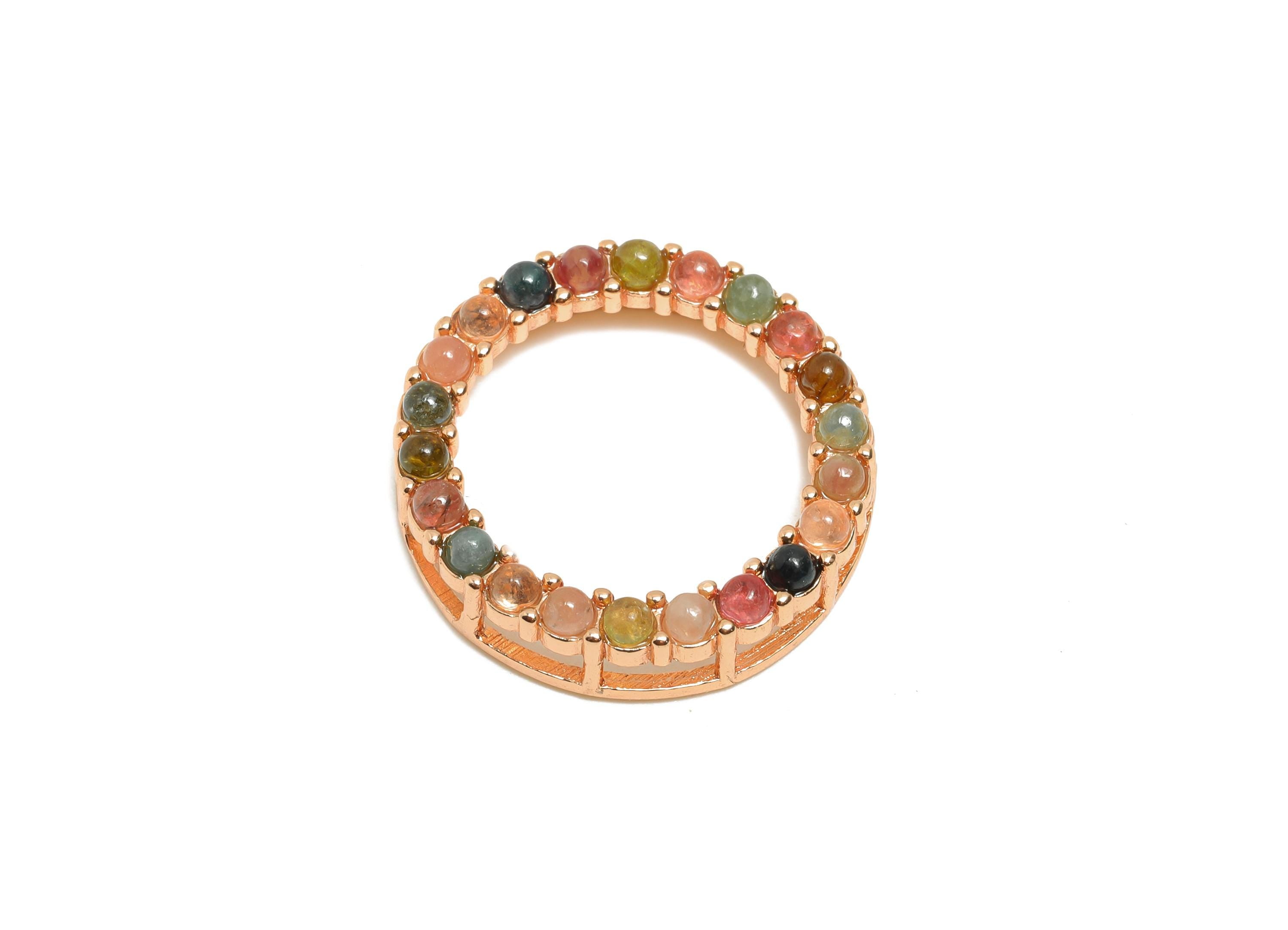 Brass Tourmaline Hoop Pendant - Multicolor Tourmaline Ring Necklace Pendant - DIY Jewelry Making - Rose Gold Plated - 21x21x5.32mm - PP11477 - DOMEDBAZAAR