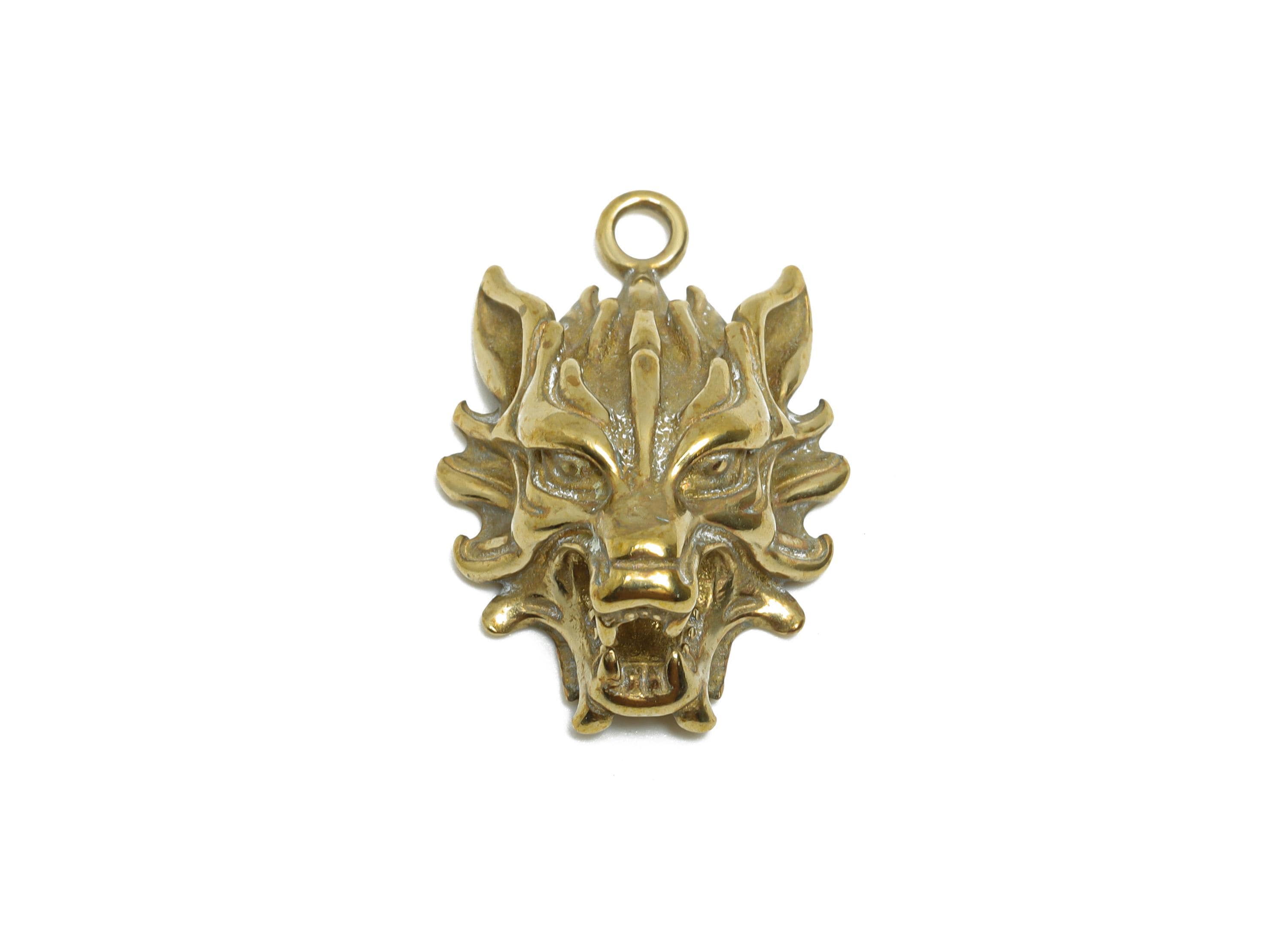 Raw Brass Dragon Pendant - Gothic Mythical Beast Necklace Pendant - Antique Jewelry Supplies - Crafting Making - 25x16.8x9.28mm - PP11500 - DOMEDBAZAAR