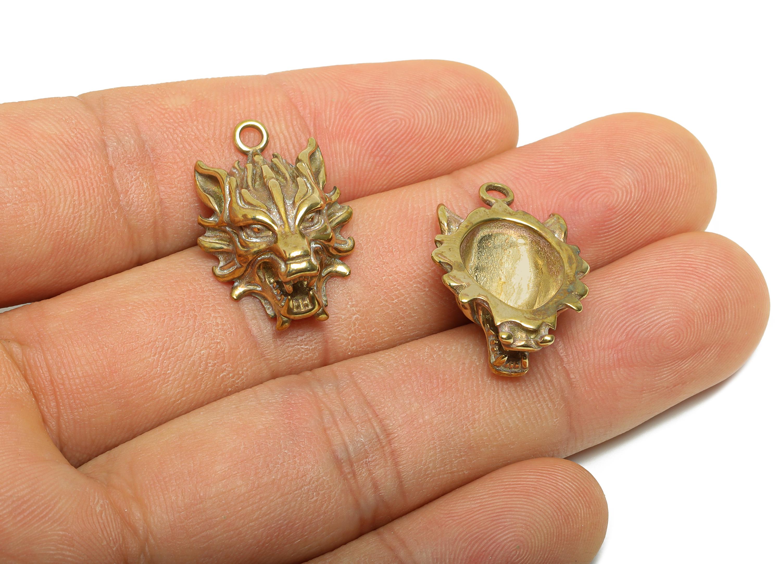 Raw Brass Dragon Pendant - Gothic Mythical Beast Necklace Pendant - Antique Jewelry Supplies - Crafting Making - 25x16.8x9.28mm - PP11500 - DOMEDBAZAAR