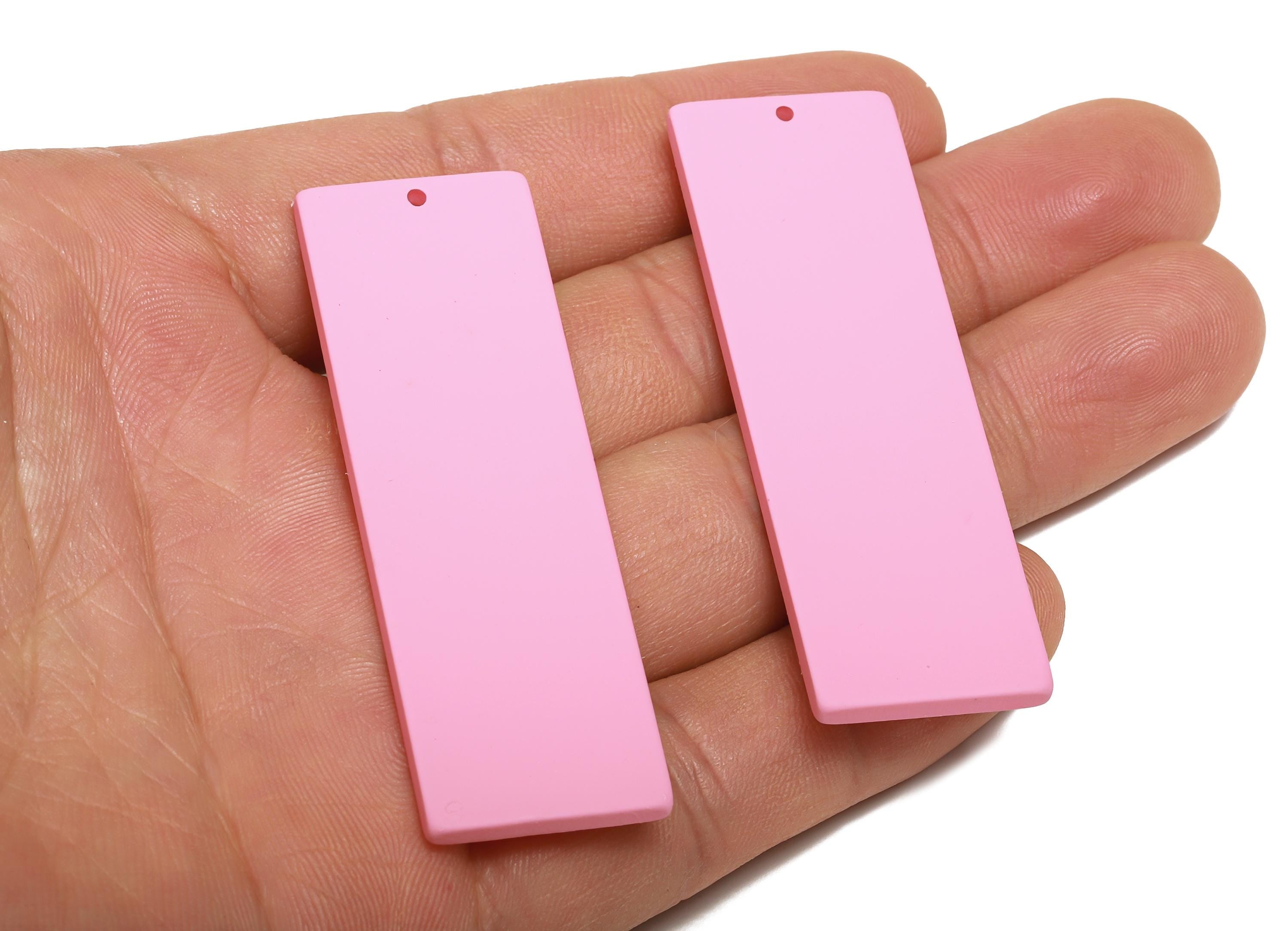 Acrylic Rectangle Earring Charm - Matte Pink Geometric Bar Pendant - Jewelry Supplies - Color Code: A1061 - 61x19.7x2.7mm - AC3665-A1061 - DOMEDBAZAAR