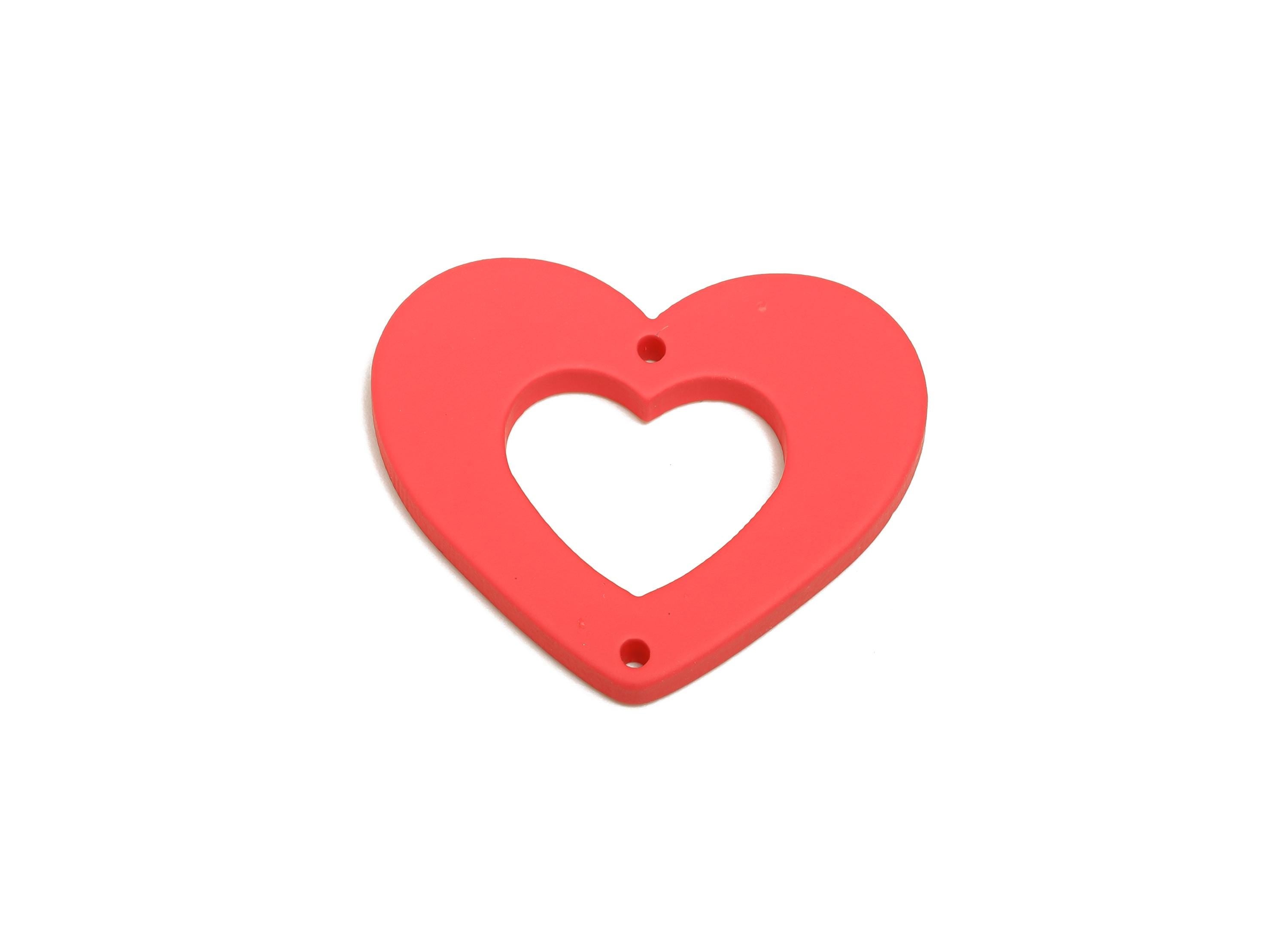 Acrylic Red Heart Connector - Matte Heart Charm - DIY Lightweight Flat Cut-out Craft Piece - Color Code:A1055 - 34x29x3mm-AC3668-A1055 - DOMEDBAZAAR