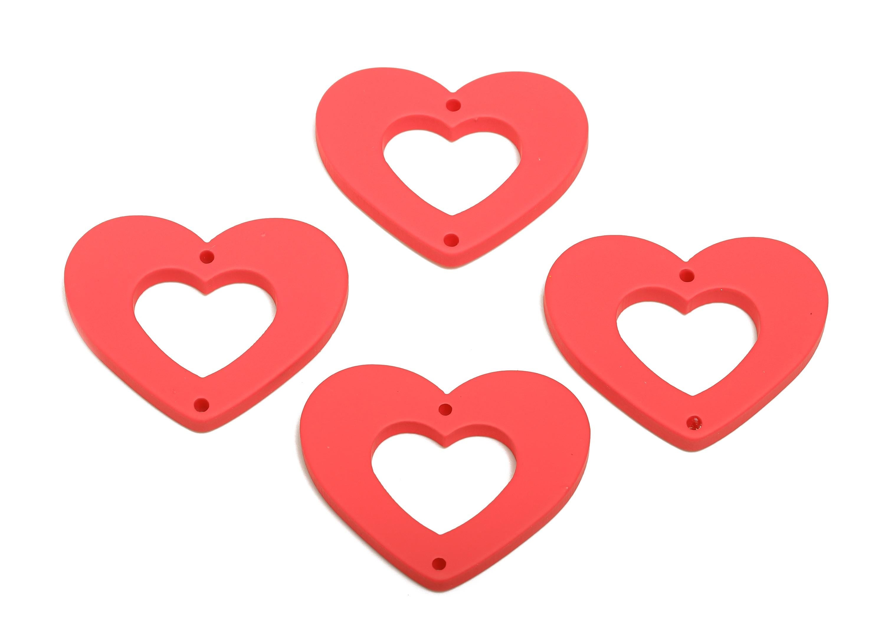 Acrylic Red Heart Connector - Matte Heart Charm - DIY Lightweight Flat Cut-out Craft Piece - Color Code:A1055 - 34x29x3mm-AC3668-A1055 - DOMEDBAZAAR