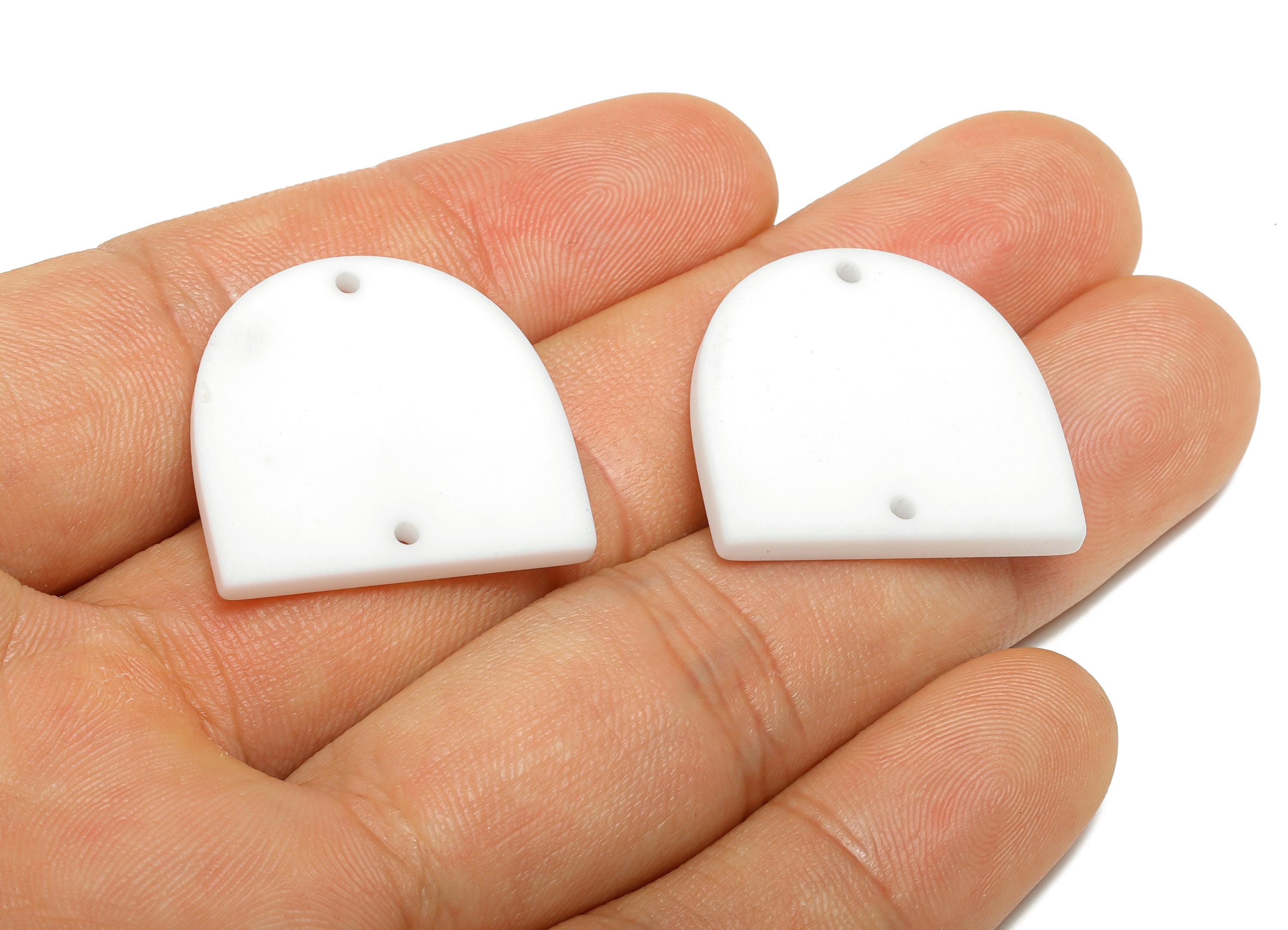Acrylic Domed Earring Connector - Matte White D Shape Charm - 2 Holes Geometric Jewelry - Color Code: A1053 - 25x23x3mm - AC3666-A1053 - DOMEDBAZAAR