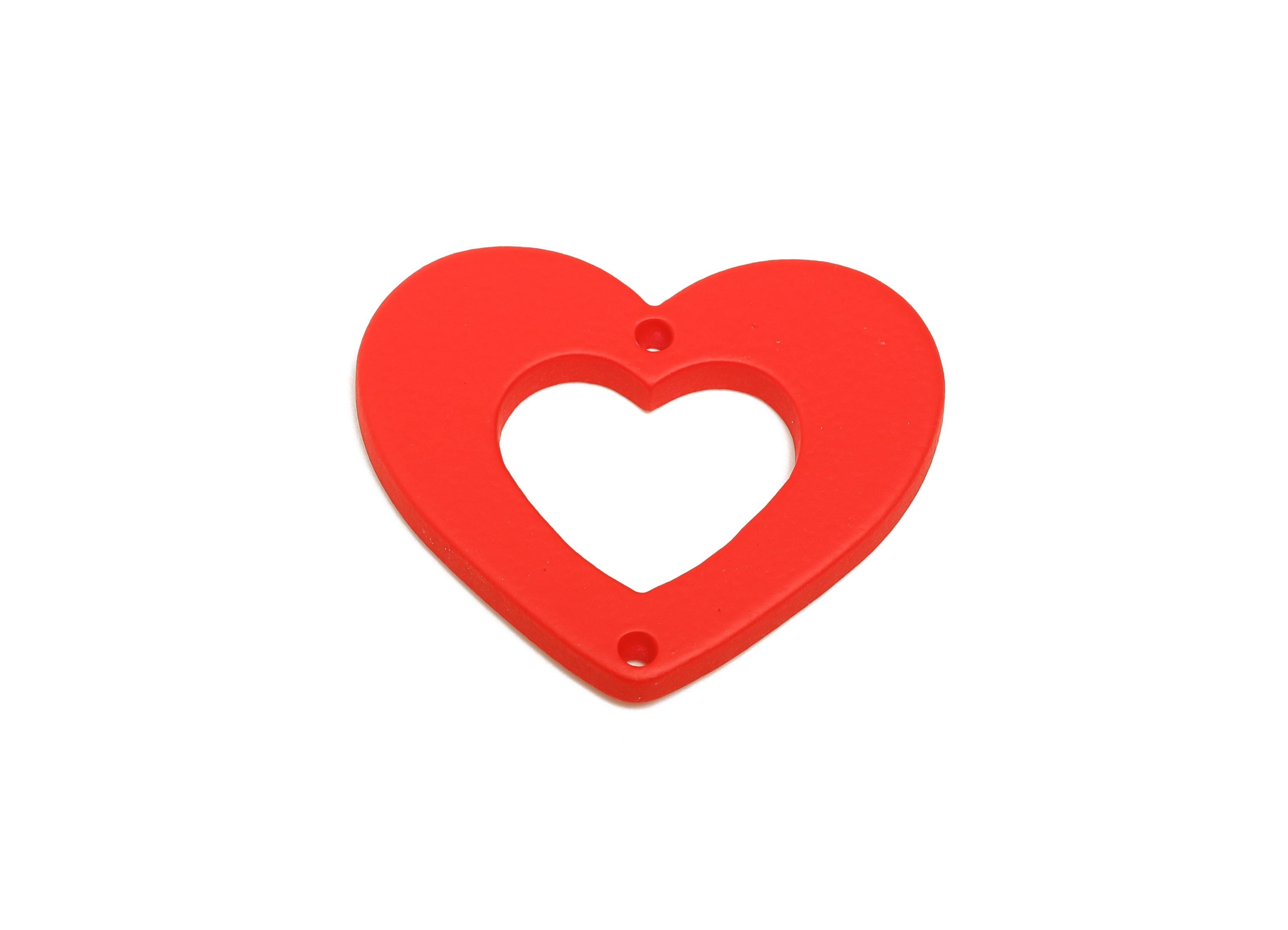 Acrylic Red Heart Connector - Matte Heart Charm - DIY Lightweight Flat Cut-out Craft Piece - Color Code:A1054 - 34x29x3mm-AC3668-A1054 - DOMEDBAZAAR