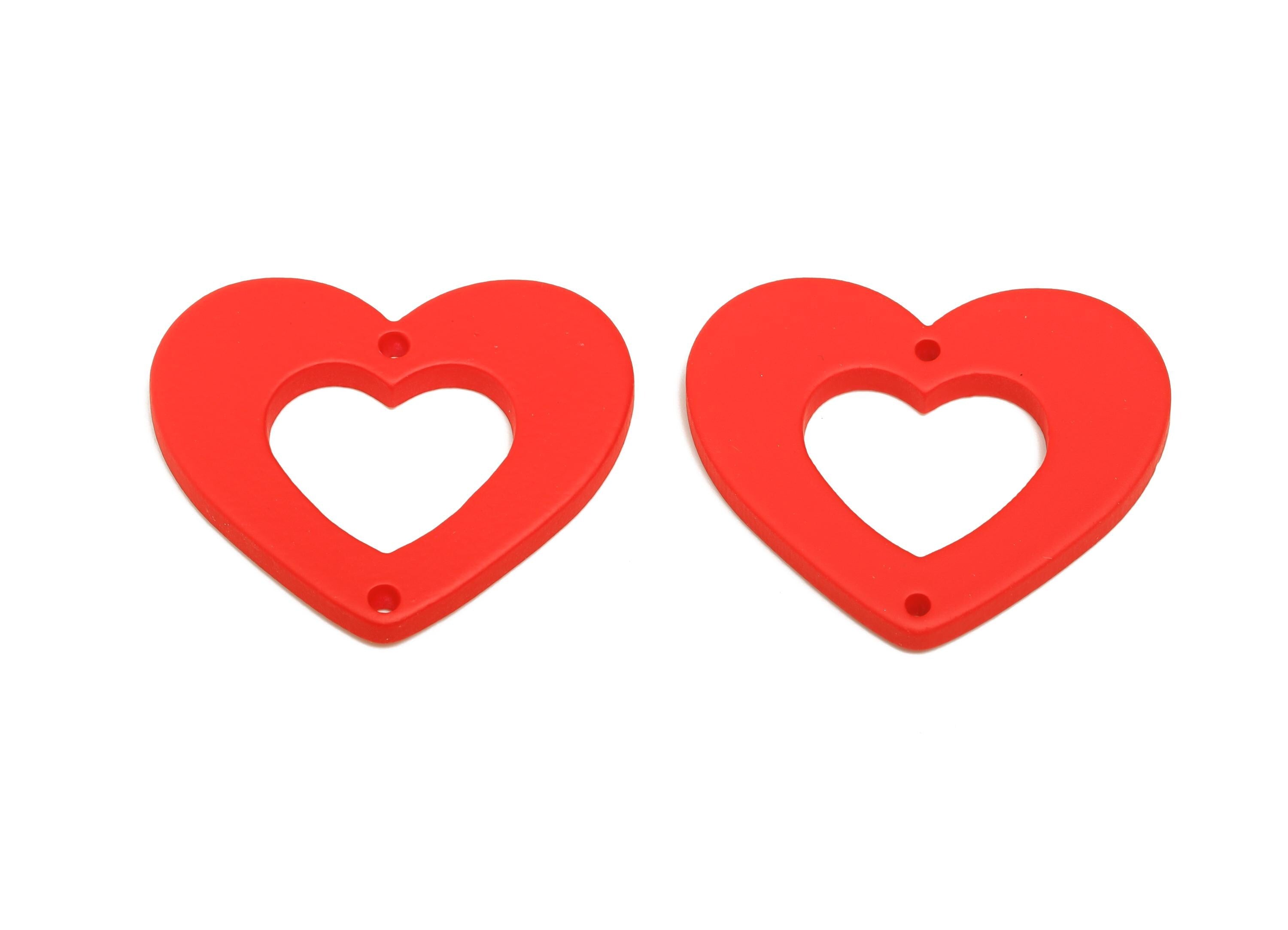 Acrylic Red Heart Connector - Matte Heart Charm - DIY Lightweight Flat Cut-out Craft Piece - Color Code:A1054 - 34x29x3mm-AC3668-A1054 - DOMEDBAZAAR