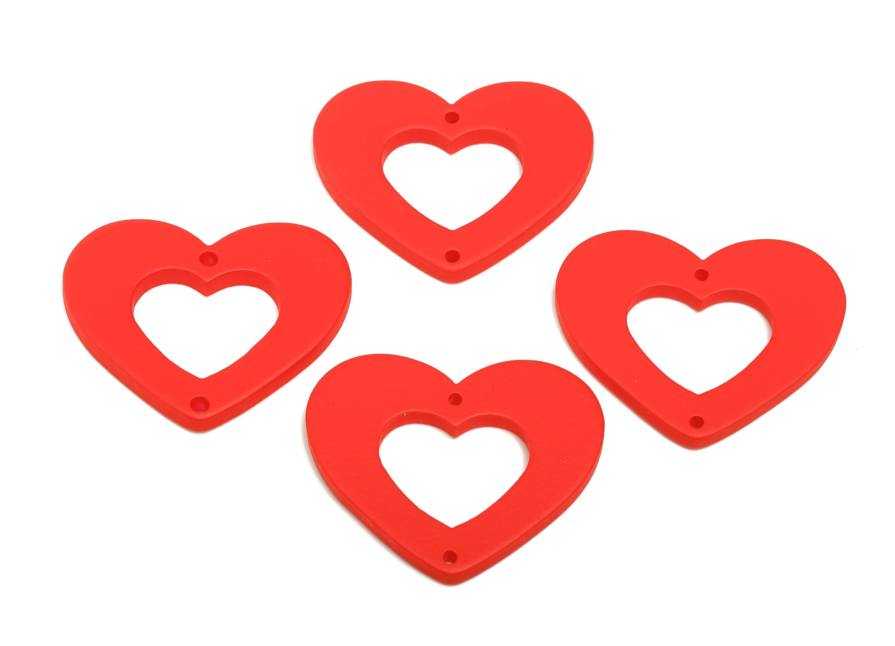 Acrylic Red Heart Connector - Matte Heart Charm - DIY Lightweight Flat Cut-out Craft Piece - Color Code:A1054 - 34x29x3mm-AC3668-A1054 - DOMEDBAZAAR