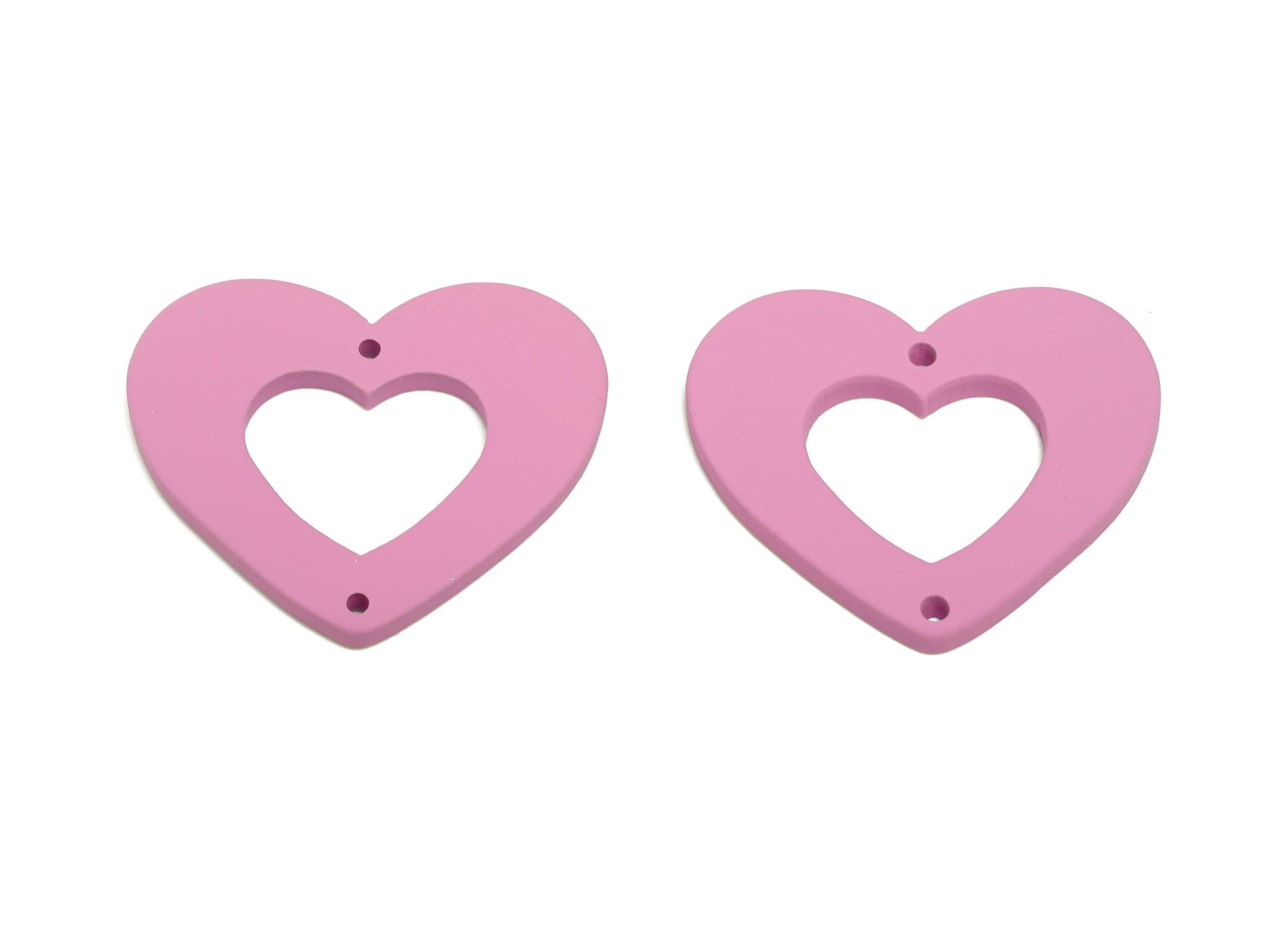 Acrylic Purple Heart Connector - Matte Heart Charm - DIY Lightweight Flat Cut-out Craft Piece - Color Code:A1060 - 34x29x3mm-AC3668-A1060 - DOMEDBAZAAR