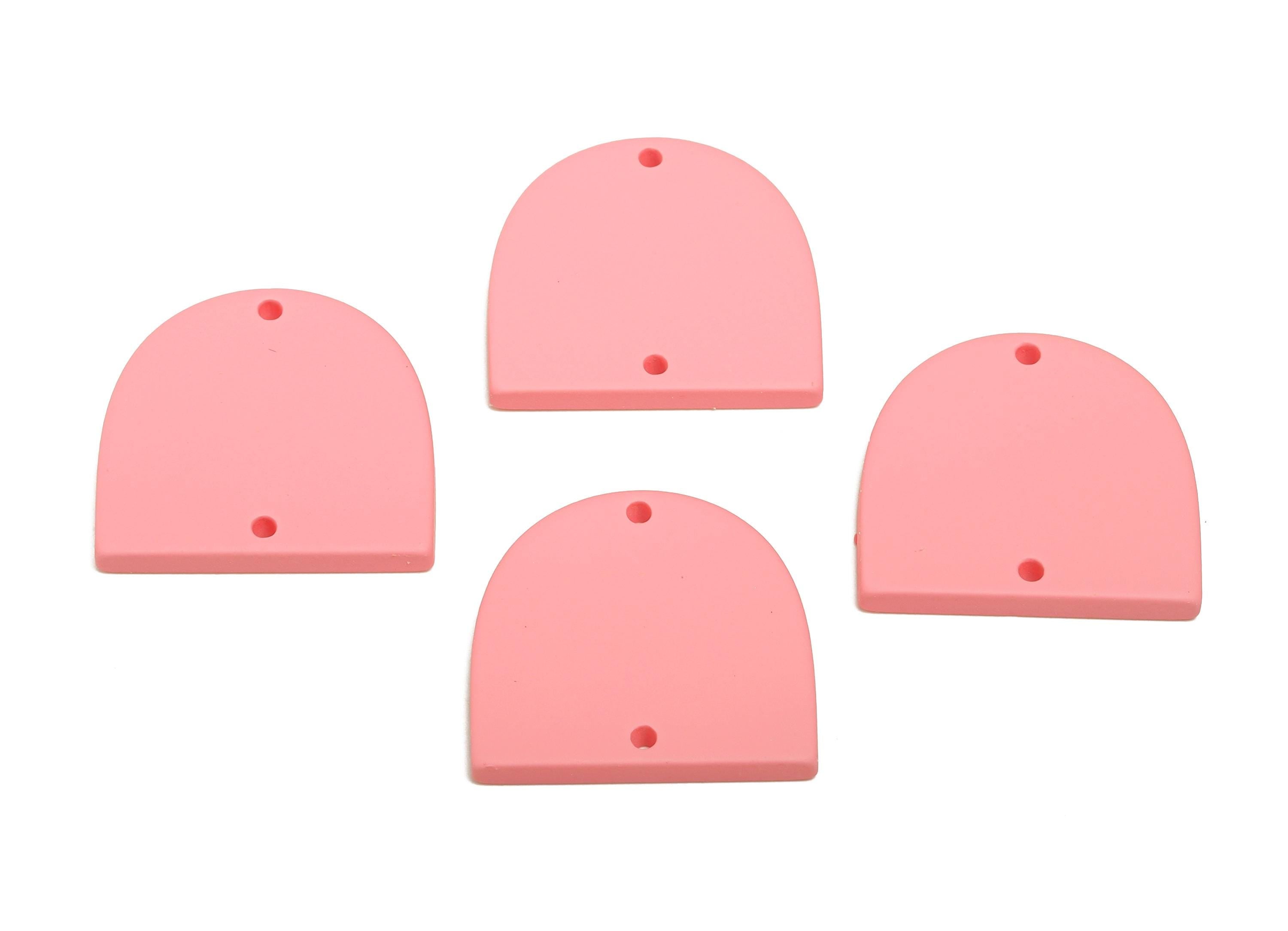 Acrylic Domed Earring Connector - Matte Pink D Shape Charm - 2 Holes Geometric Jewelry - Color Code: A1061 - 25x23x3mm - AC3666-A1061 - DOMEDBAZAAR