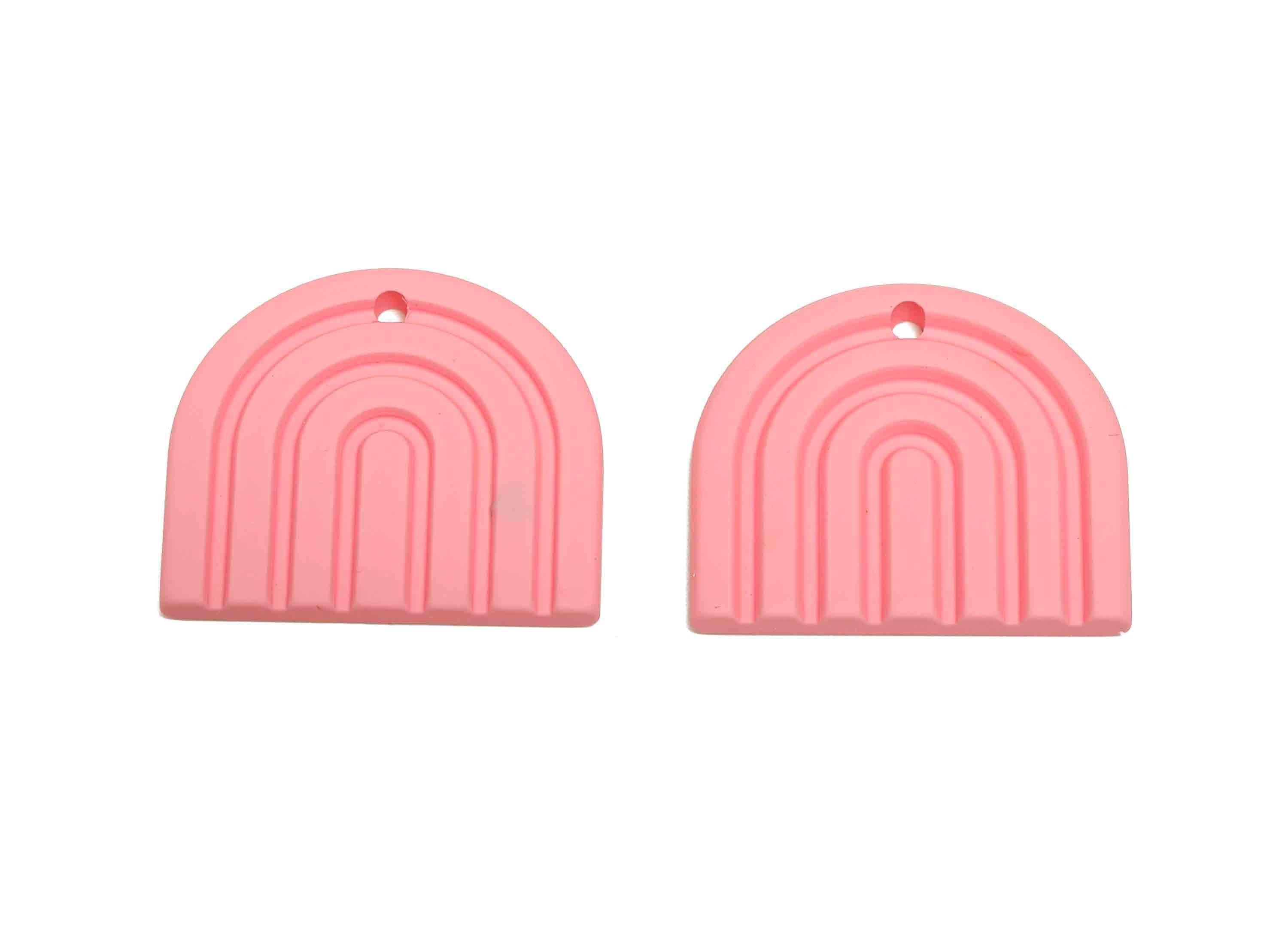 Acrylic Rainbow Earring Charm - Matte Pink Domed Geometric Pendant - DIY Jewelry Supply - Color Code: A1065 - 28x24.7x3mm - AC3664-A1065 - DOMEDBAZAAR