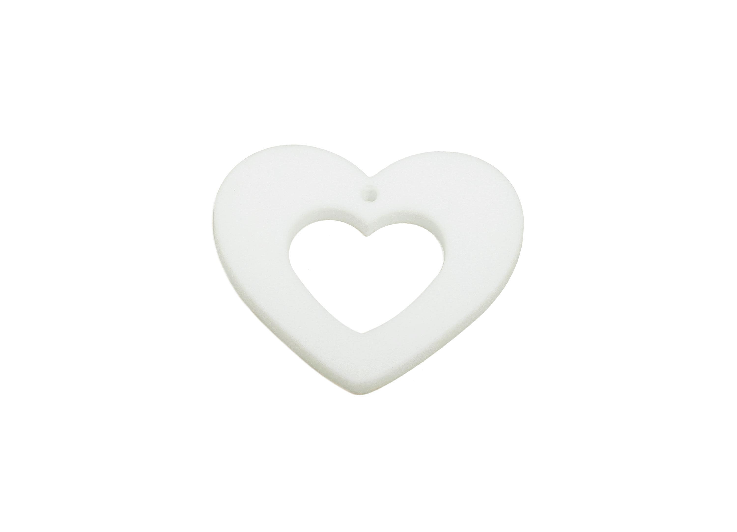 Acrylic Heart Earring Charm - Matte White Heart Charm - Lightweight Flat Heart Cut-out Charm - Color Code: A1053 - 34x29x3mm - AC3667-A1053 - DOMEDBAZAAR