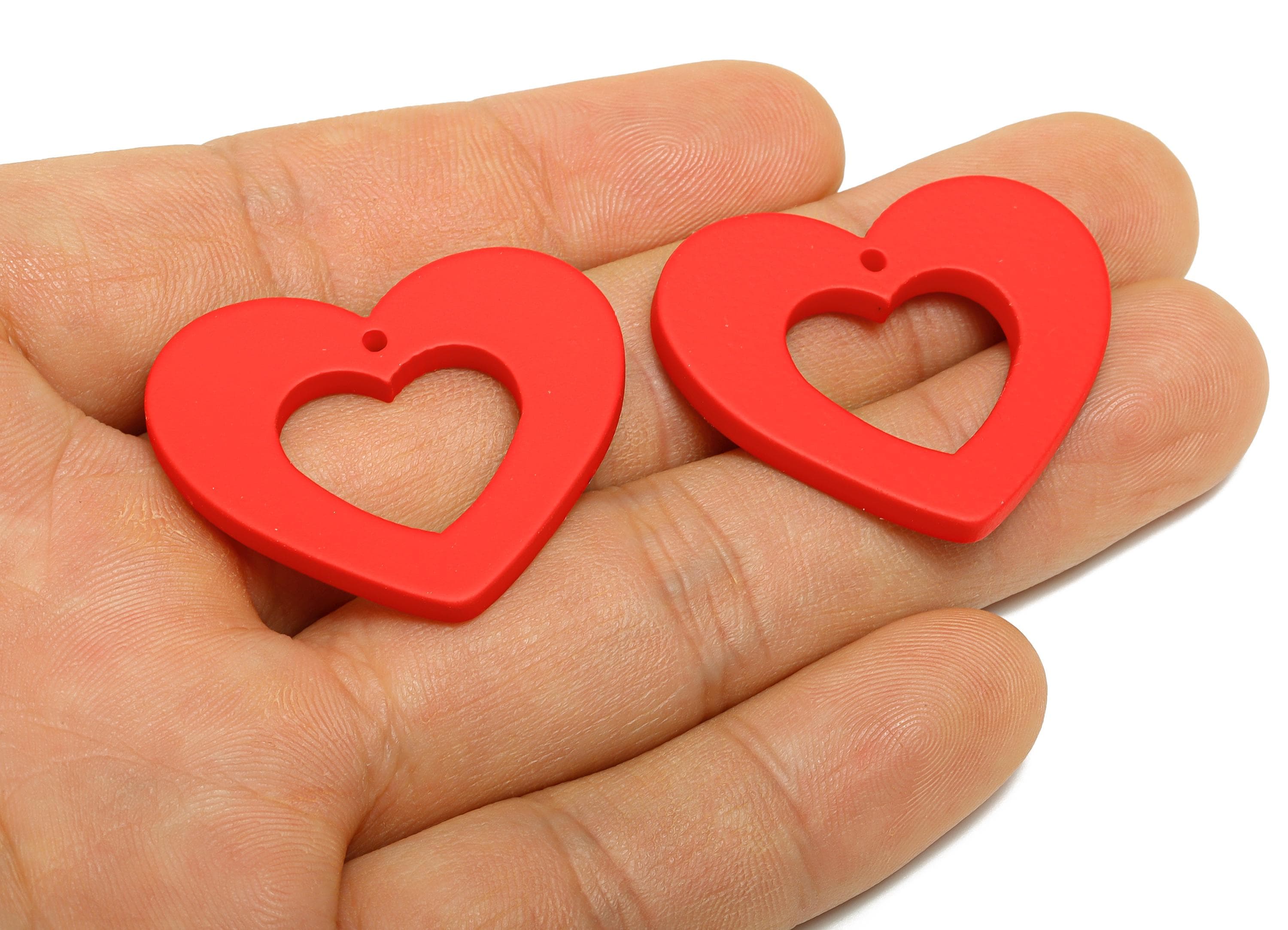 Acrylic Heart Earring Charm - Matte Red Heart Charm - Lightweight Flat Heart Cut-out Charm - Color Code: A1054 - 34x29x3mm - AC3667-A1054 - DOMEDBAZAAR