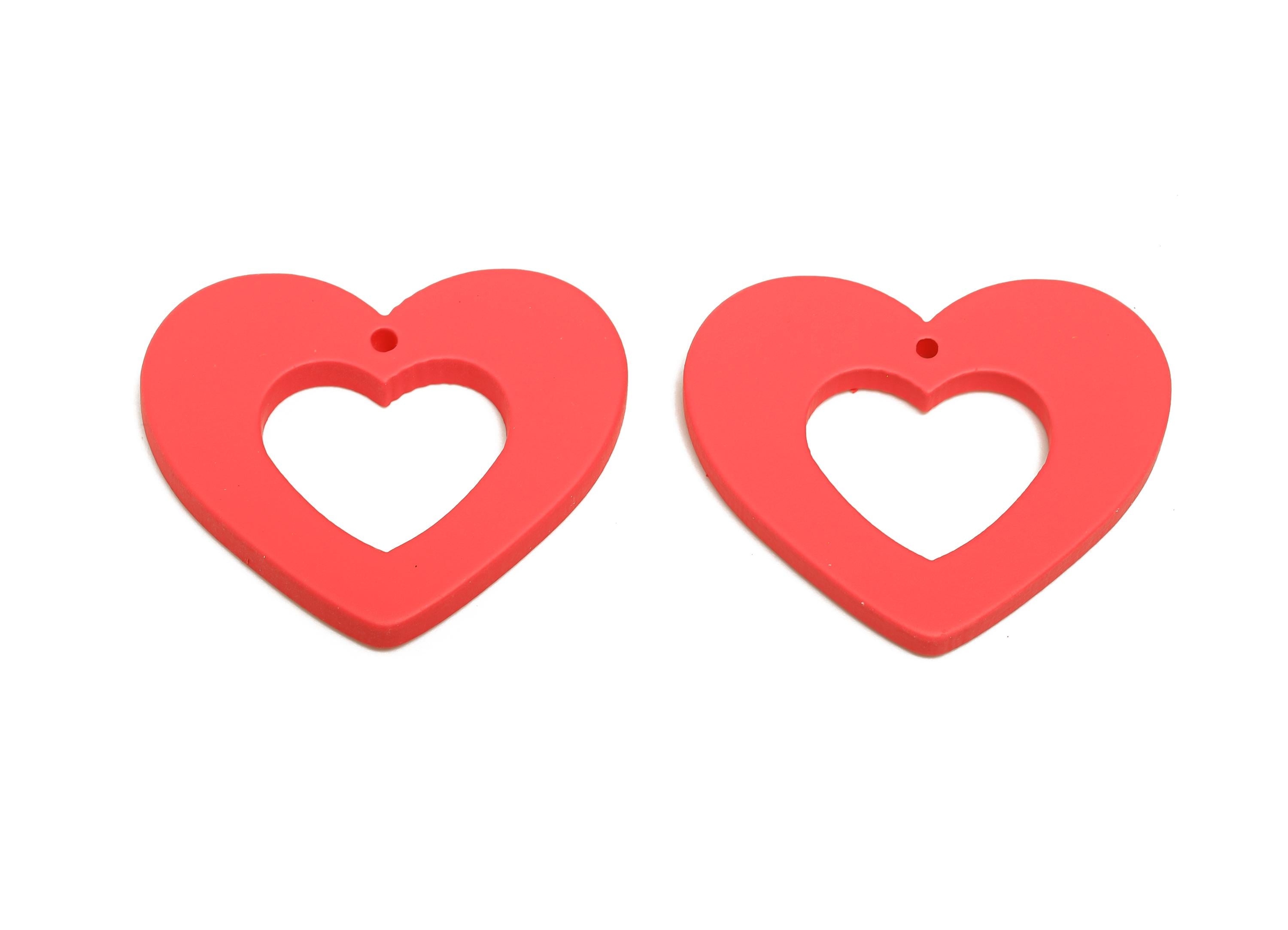 Acrylic Heart Earring Charm - Matte Red Heart Charm - Lightweight Flat Heart Cut-out Charm - Color Code: A1055 - 34x29x3mm - AC3667-A1055 - DOMEDBAZAAR