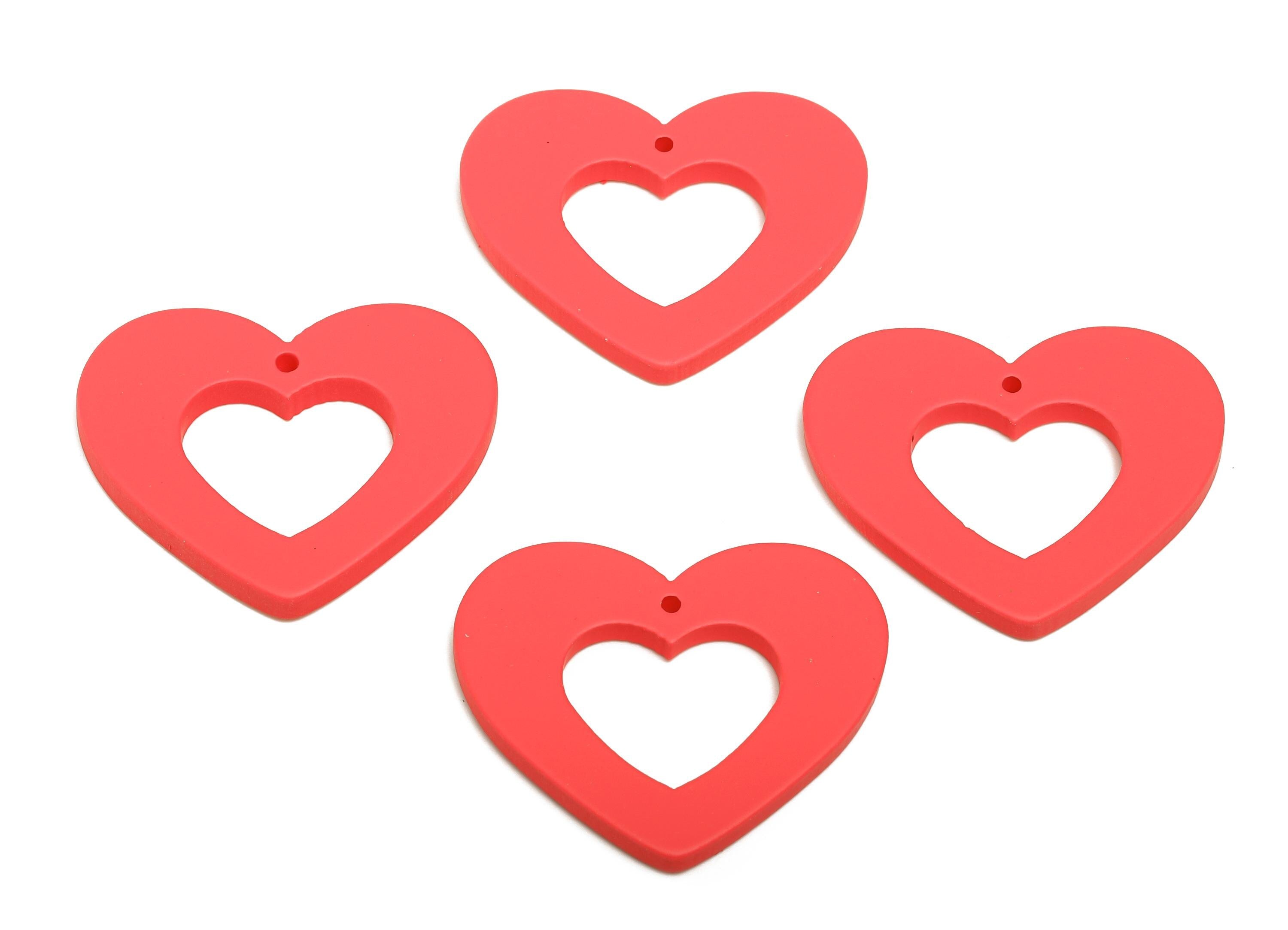 Acrylic Heart Earring Charm - Matte Red Heart Charm - Lightweight Flat Heart Cut-out Charm - Color Code: A1055 - 34x29x3mm - AC3667-A1055 - DOMEDBAZAAR