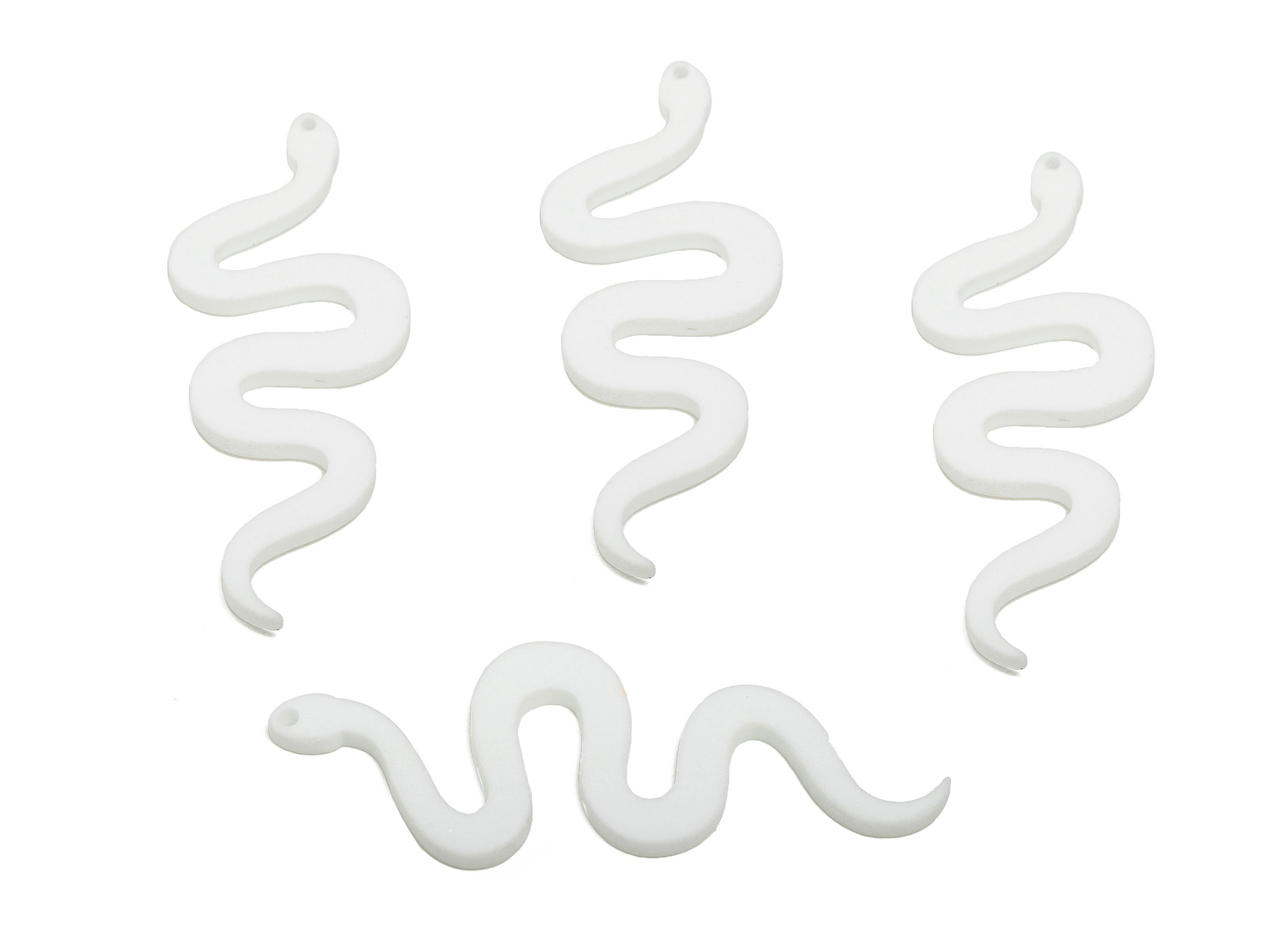 Acrylic White Snake Pendant - Matte Snake Earring Charm - Lightweight Flat Serpent Pendant - Color Code: A1053 - 63x24x3mm - AC3674-A1053 - DOMEDBAZAAR