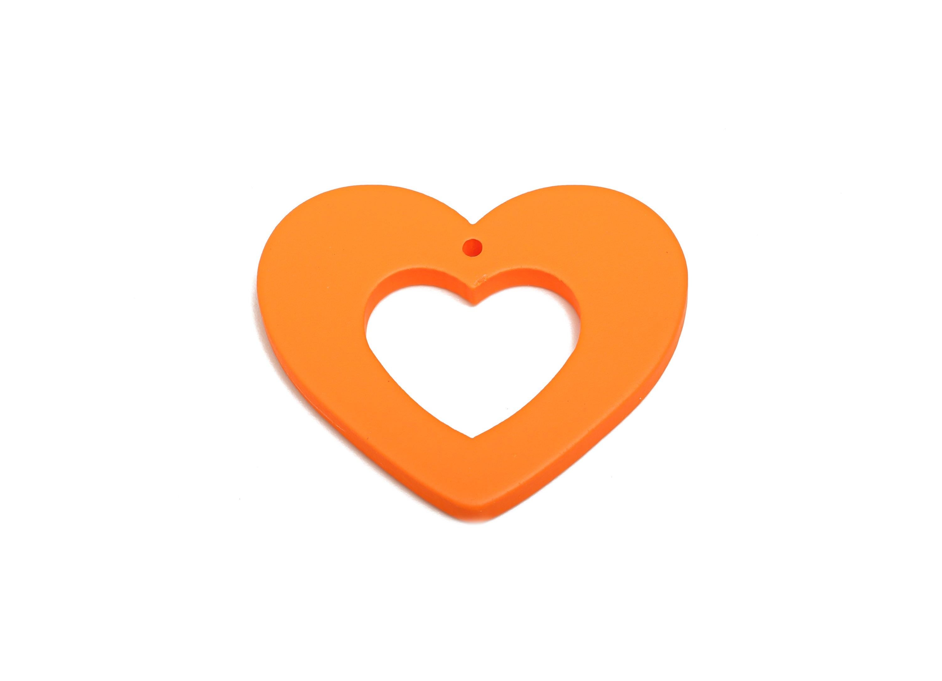 Acrylic Heart Earring Charm - Matte Orange Heart Charm - Lightweight Flat Heart Cut-out Charm - Color Code: A1056 - 34x29x3mm - AC3667-A1056 - DOMEDBAZAAR