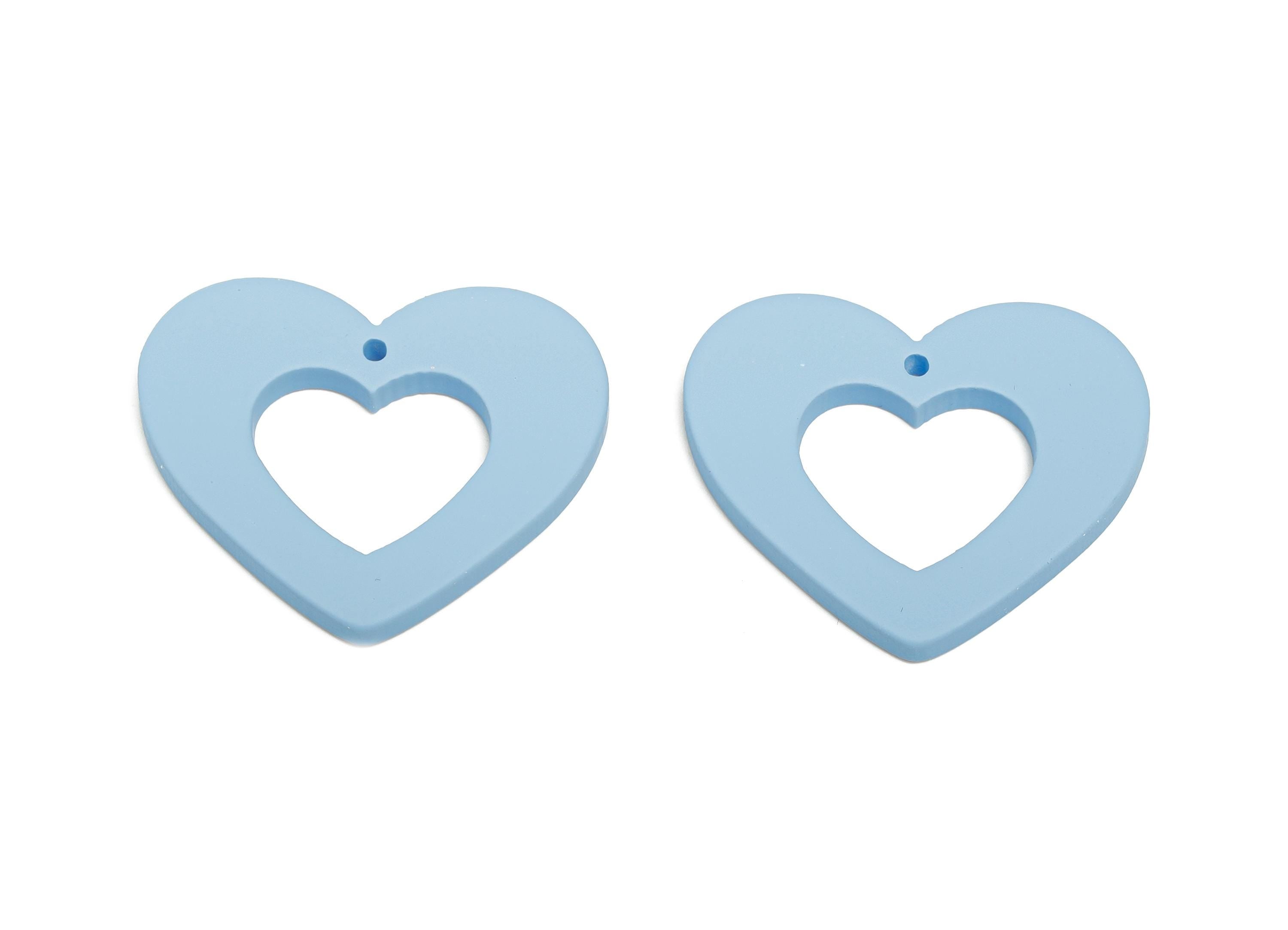 Acrylic Heart Earring Charm - Matte Blue Heart Charm - Lightweight Flat Heart Cut-out Charm - Color Code: A1059 - 34x29x3mm - AC3667-A1059 - DOMEDBAZAAR