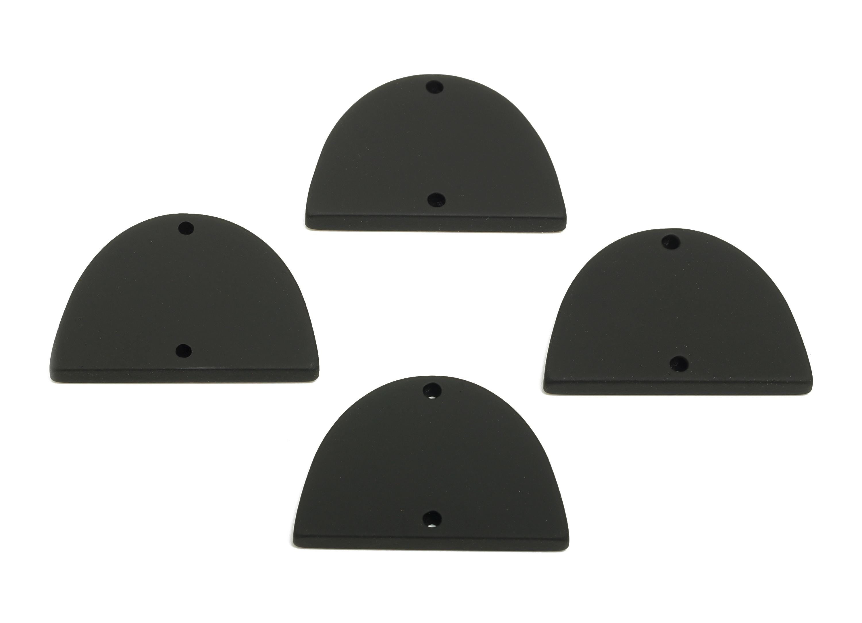 Acrylic Domed Earring Connector - Matte Black Half Round Charms - 2 Holes Geometric Jewelry - Color Code: A1052 - 27.7x19x3mm - AC3660-A1052 - DOMEDBAZAAR