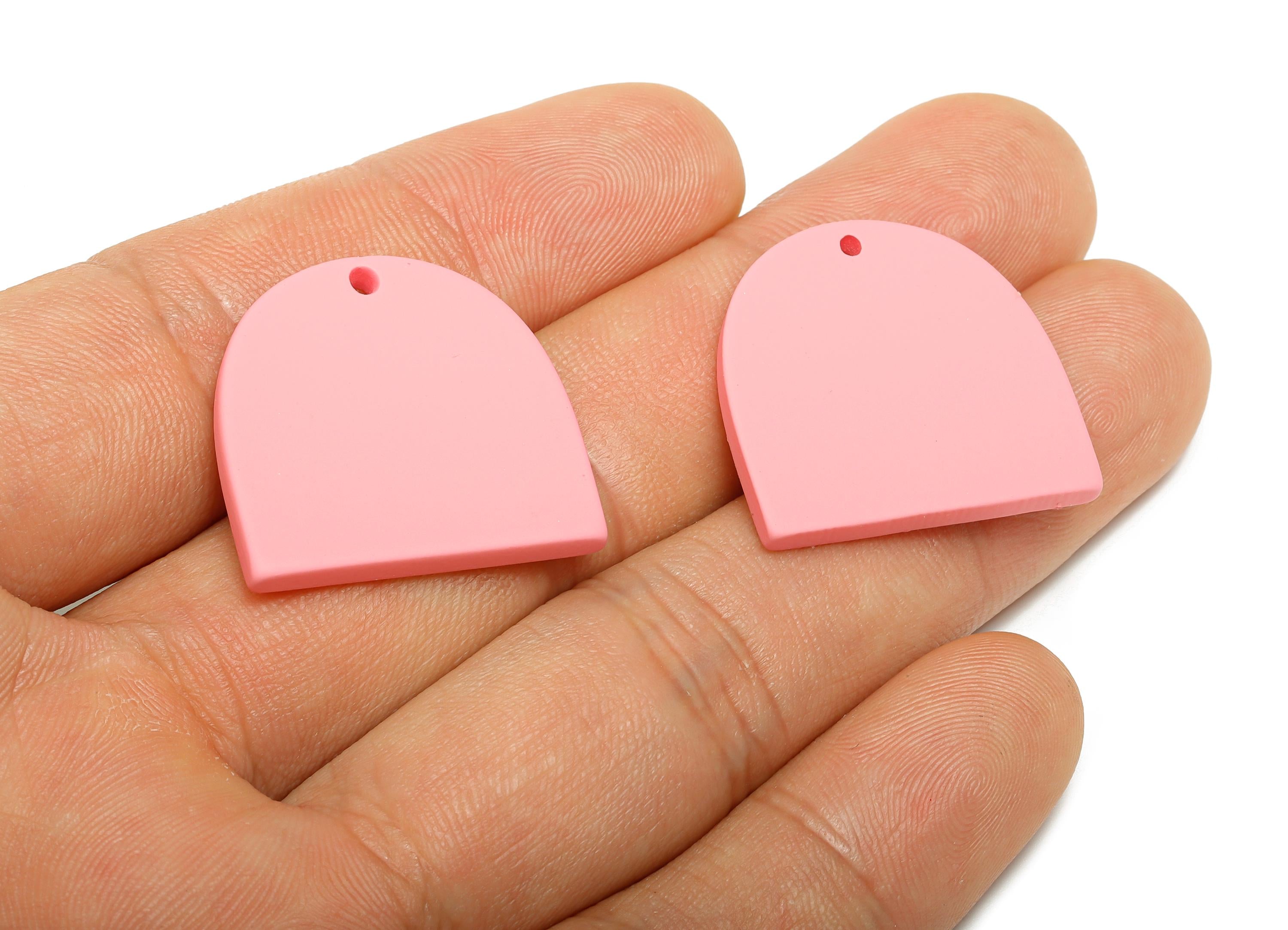 Acrylic Pink Domed Pendant - Matte Arch Pendant - Lightweight Flat DIY Acrylic Earring Piece - Color Code: A1065 - 24x23x3mm - AC3672-A1065 - DOMEDBAZAAR