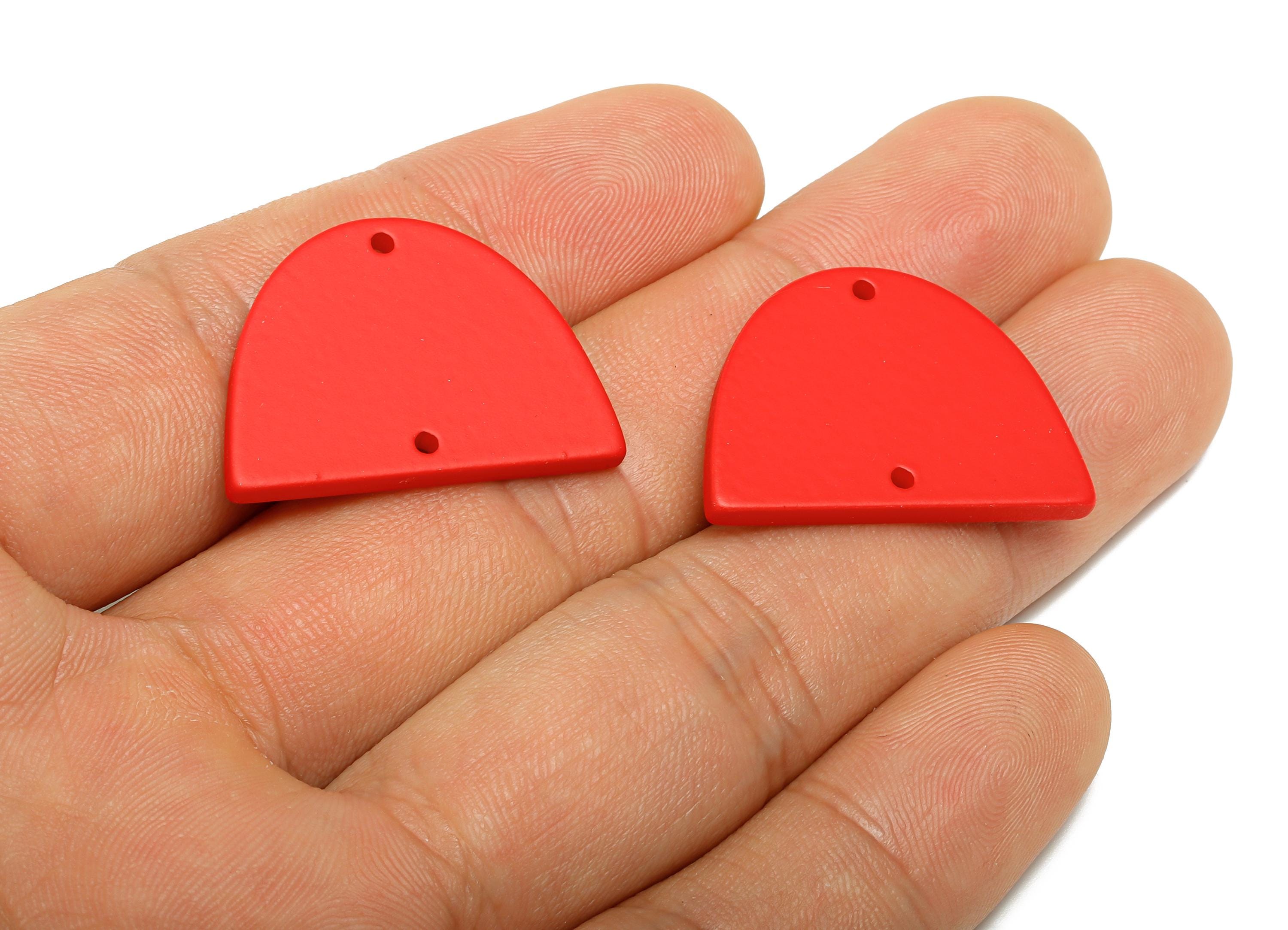 Acrylic Domed Earring Connector - Matte Red Half Round Charms - 2 Holes Geometric Jewelry - Color Code: A1054 - 27.7x19x3mm - AC3660-A1054 - DOMEDBAZAAR