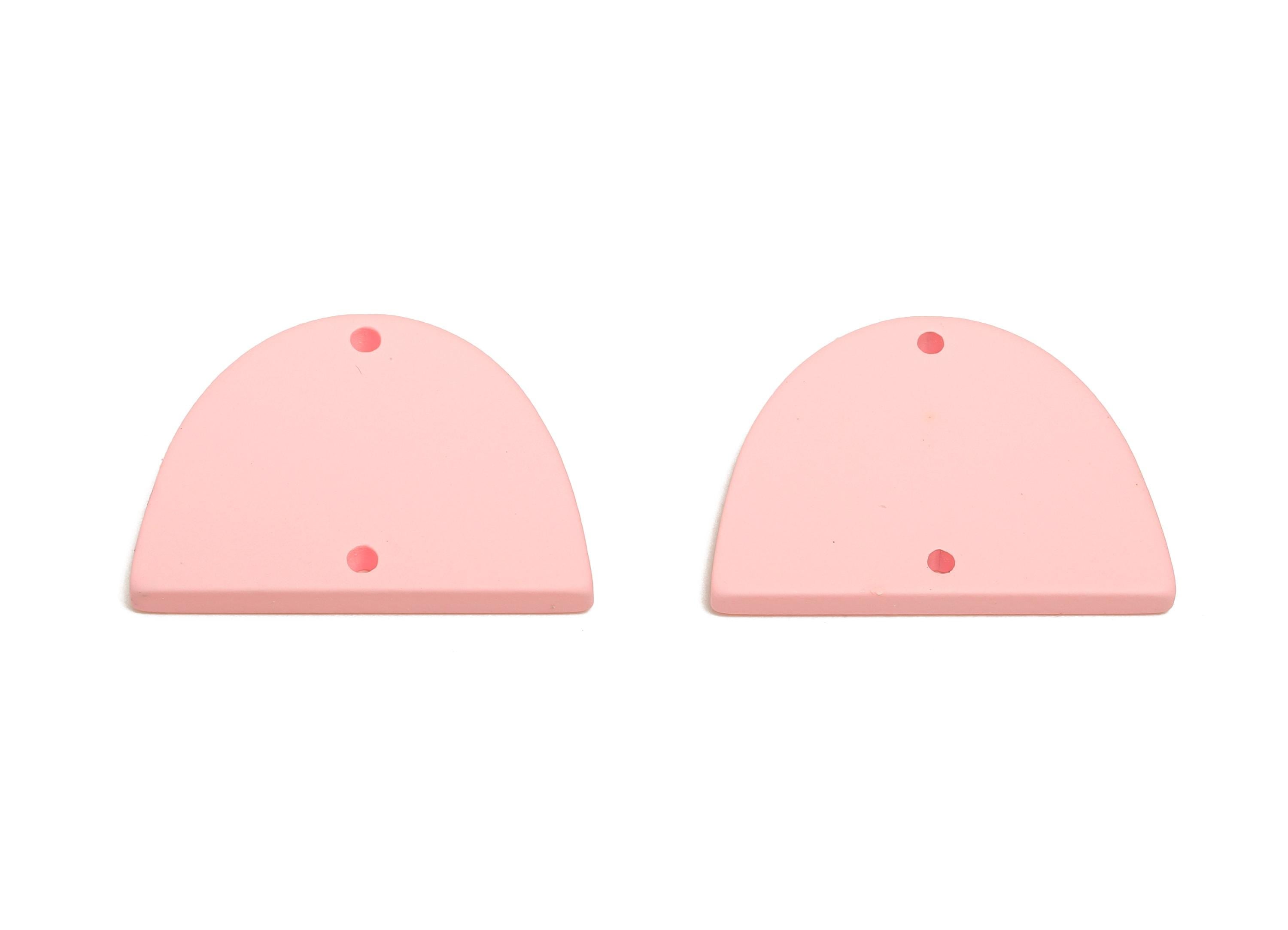 Acrylic Domed Earring Connector - Matte Pink Half Round Charm - 2 Holes Geometric Jewelry - Color Code: A1061 - 27.7x19x3mm - AC3660-A1061 - DOMEDBAZAAR