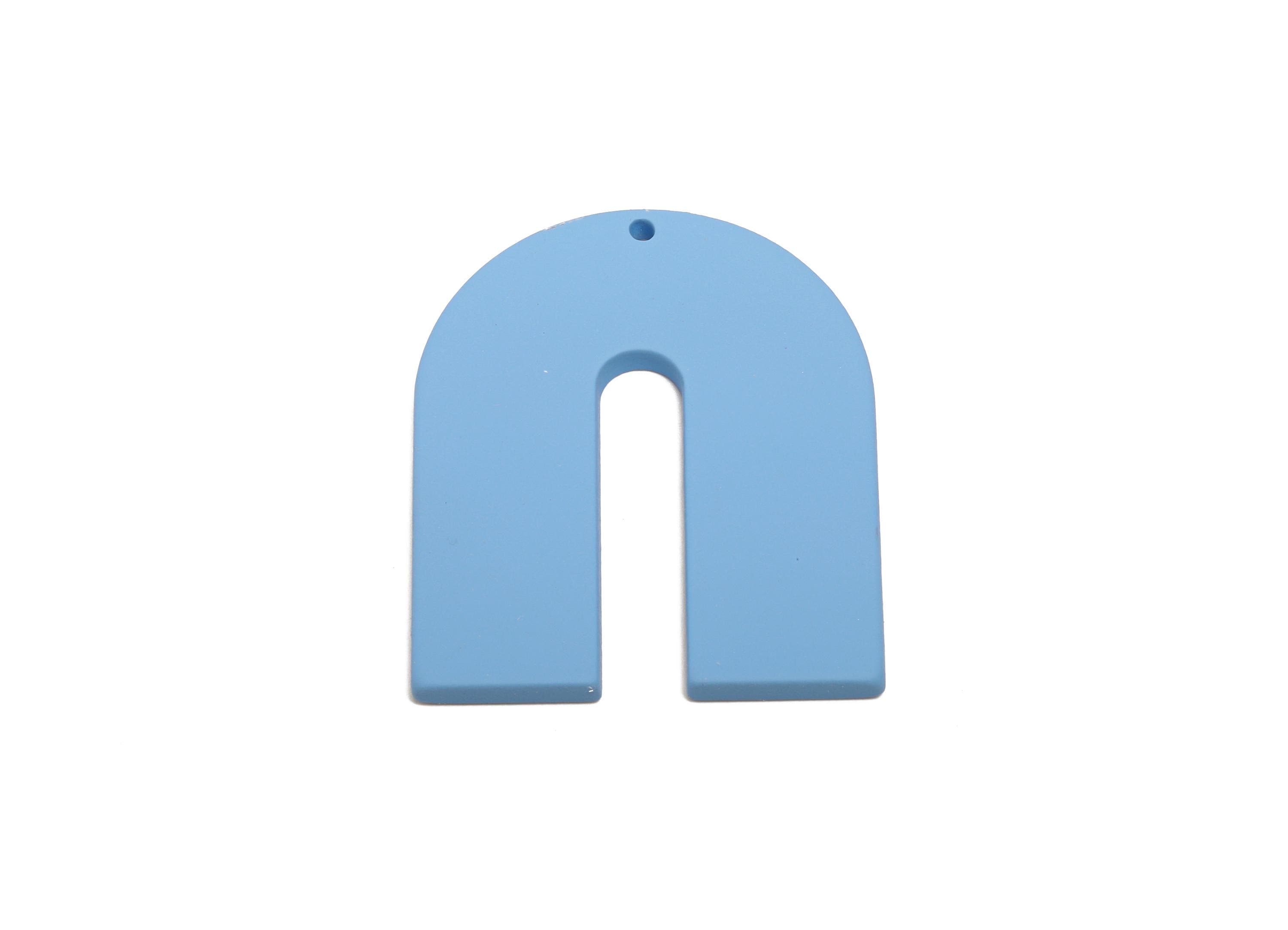 Acrylic Horseshoe Earring Charm - Matte Blue U Shape Geometric Pendant - Jewelry Making - Color Code: A1059 - 40.7x33.6x3mm - AC3662-A1059 - DOMEDBAZAAR