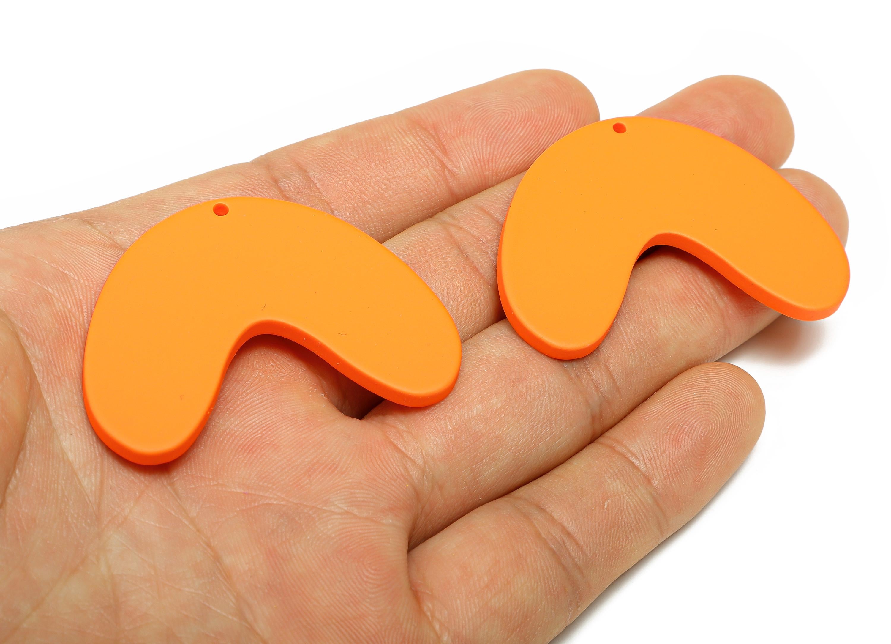 Acrylic Curved Arc Earring Charm - Matte Orange Crescent Geometric Pendant - Jewelry Making - Color Code: A1056 - 47x33.8x3mm - AC3661-A1056 - DOMEDBAZAAR